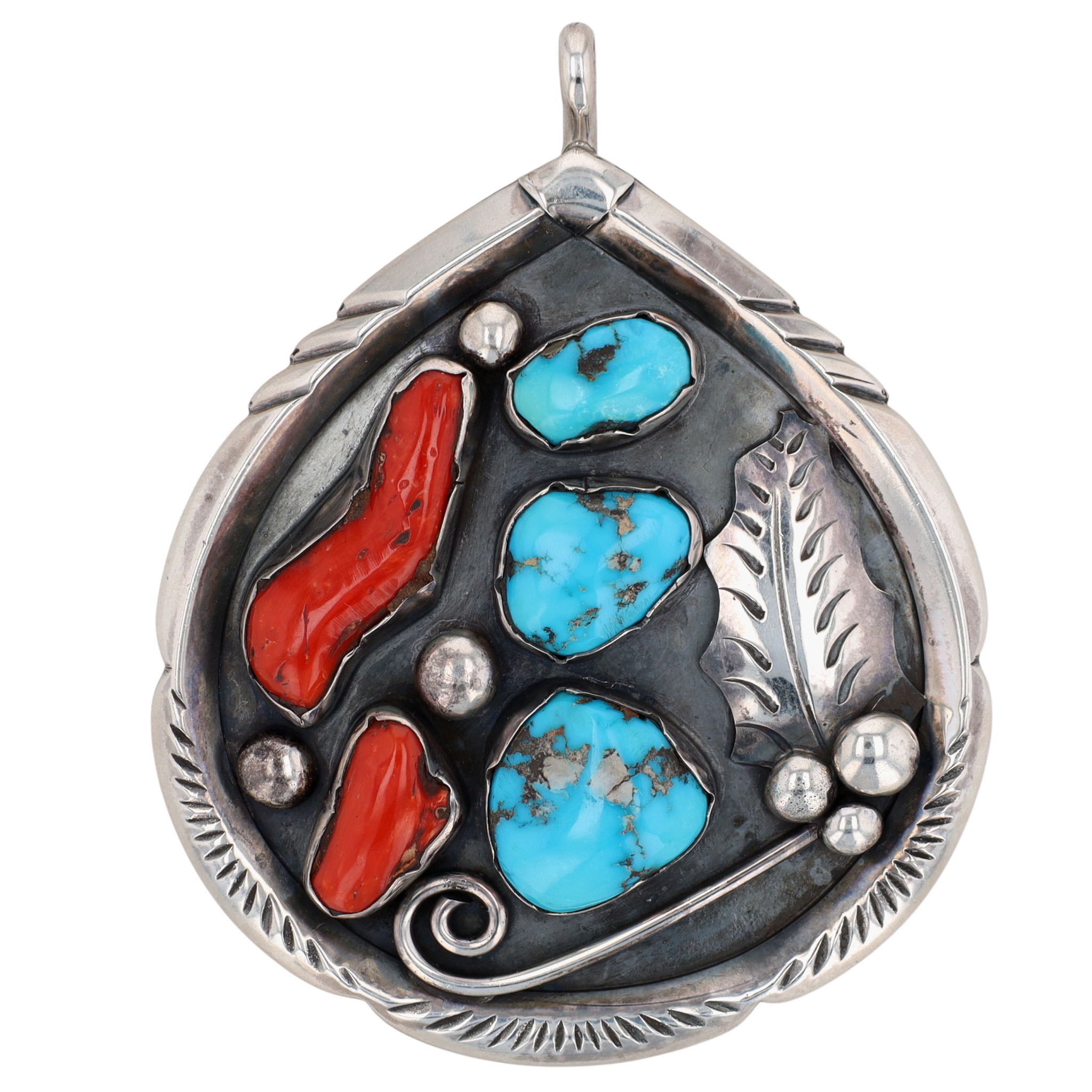 Ramone Platero Navajo Sterling Turquoise Coral Pendant