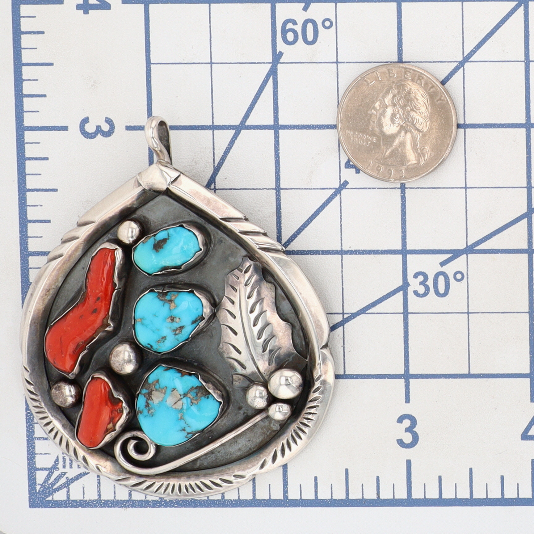 Ramone Platero Navajo Sterling Turquoise Coral Pendant