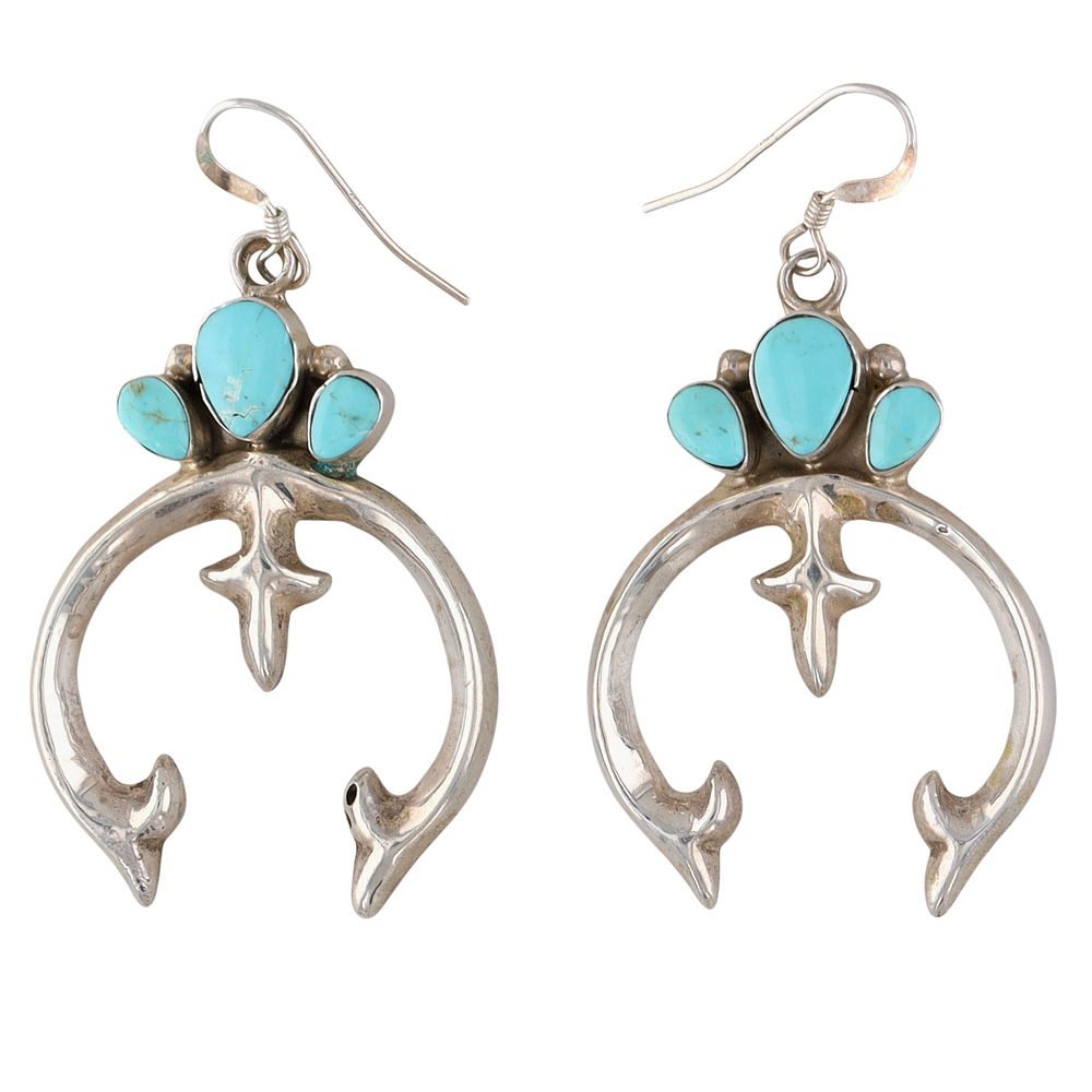 Lot 380: Greg Yazzie Navajo Sterling Turquoise Naja Earrings