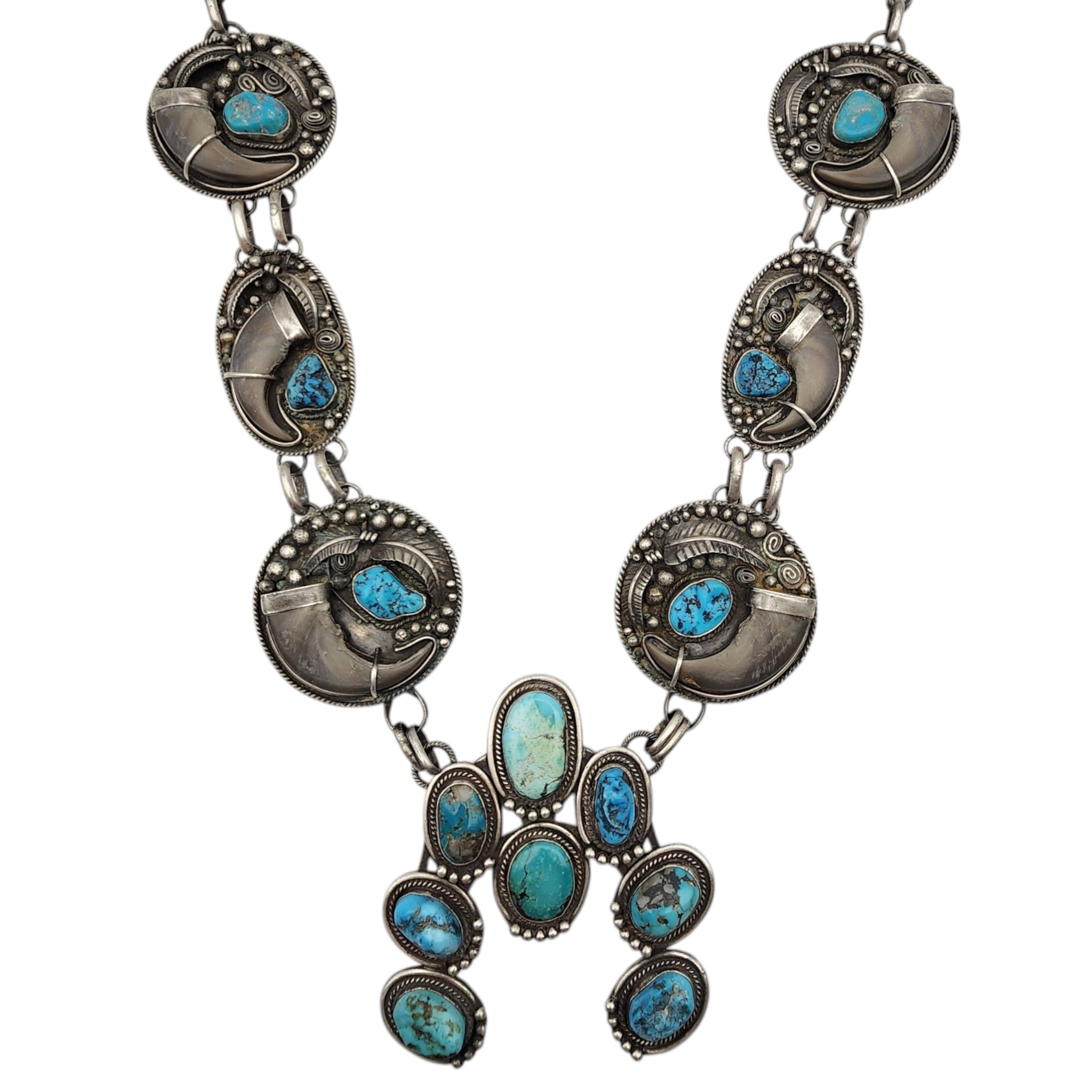 Matthew Jack Navajo Sterling Turquoise Bear Claw Necklace