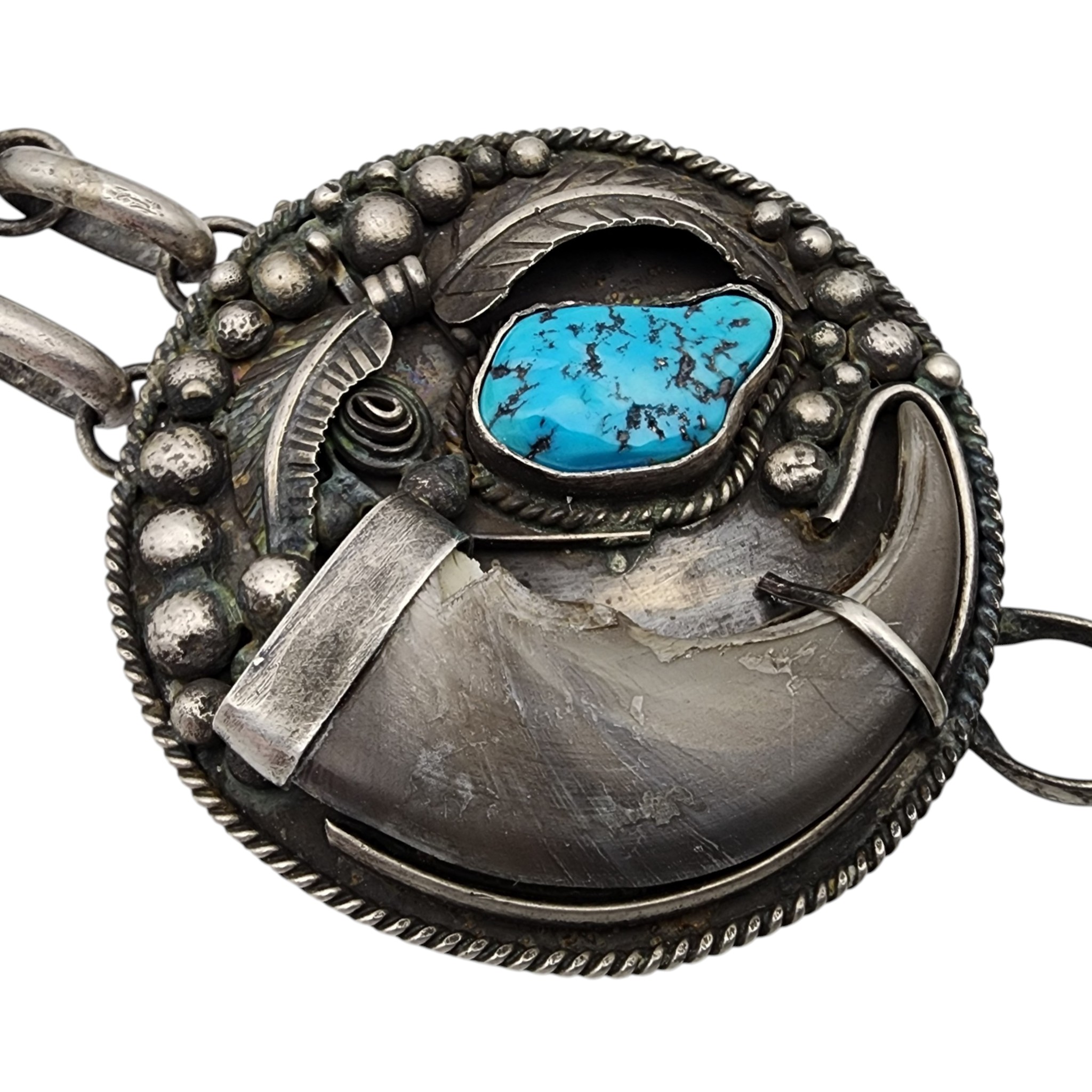 Matthew Jack Navajo Sterling Turquoise Bear Claw Necklace