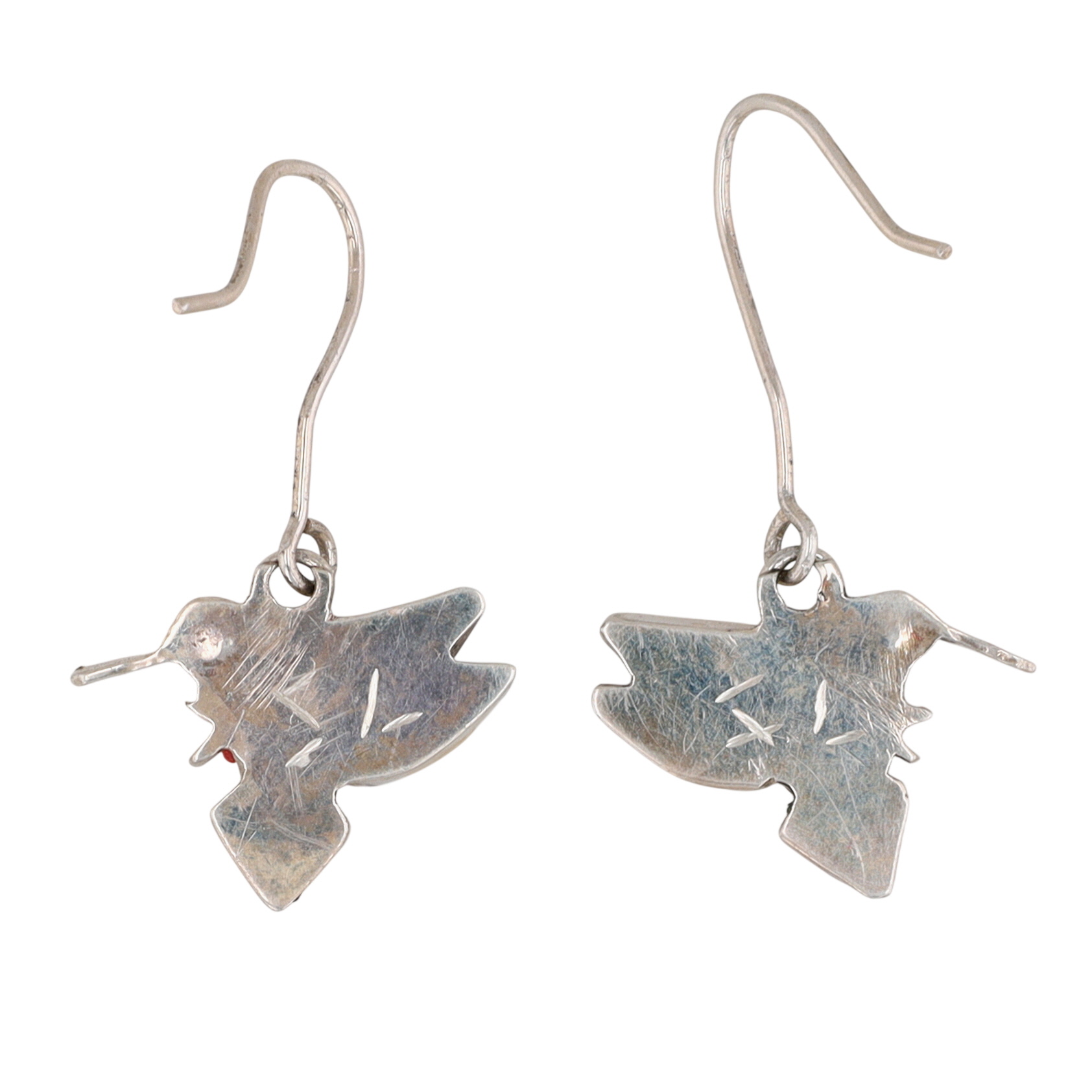 Stephen Lonjose Zuni Sterling Carved Hummingbird Earrings