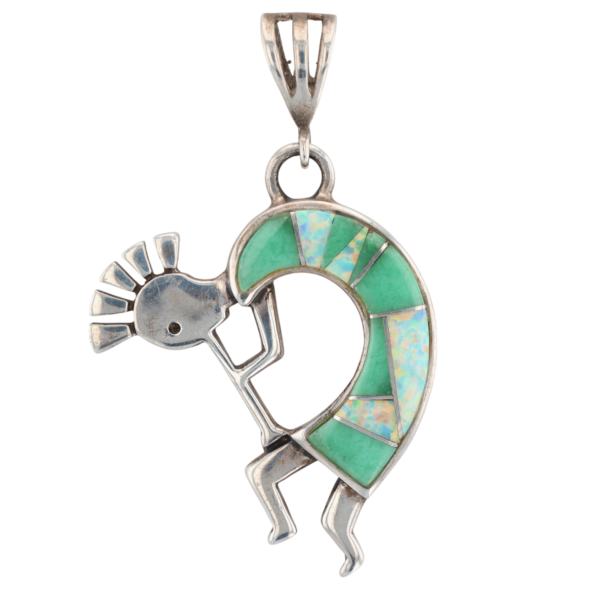 Calvin Begay Navajo Sterling Multi-Stone Inlay Kokopelli Pendant