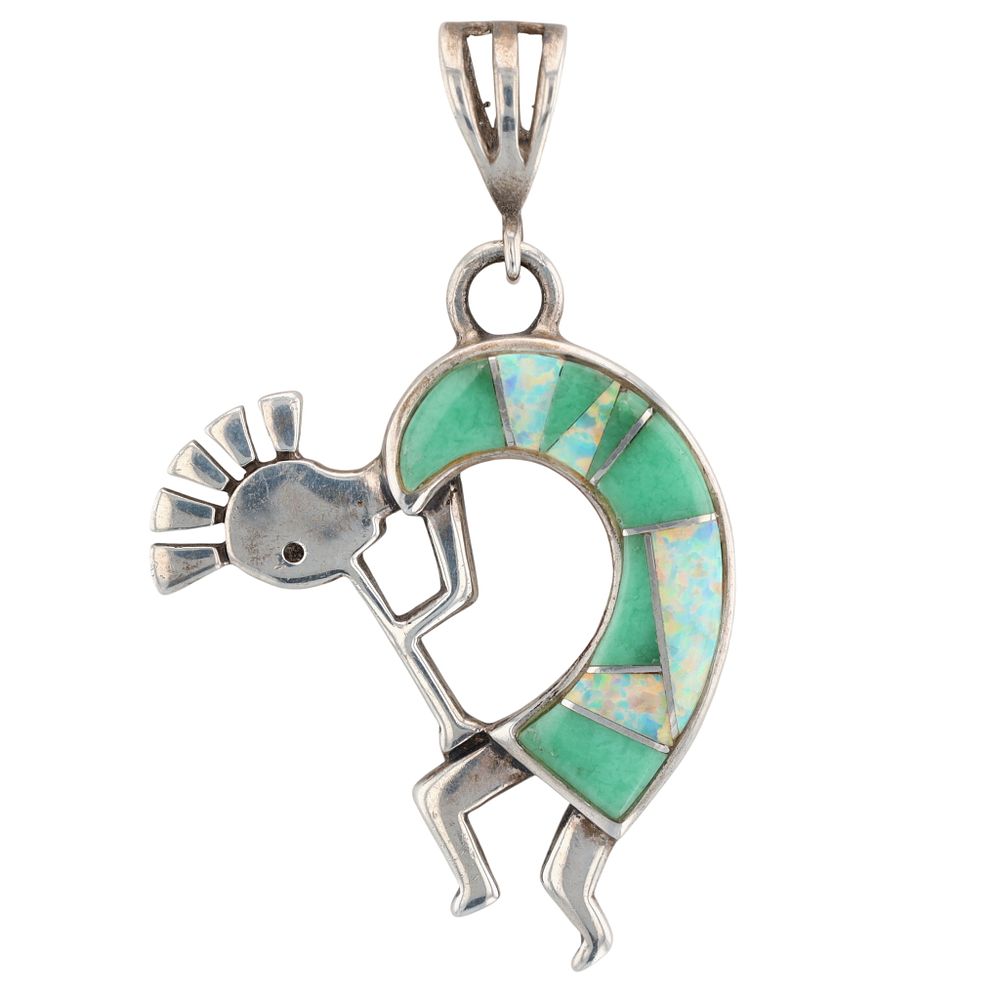 Lot 383: Calvin Begay Navajo Sterling Multi-Stone Inlay Kokopelli Pendant