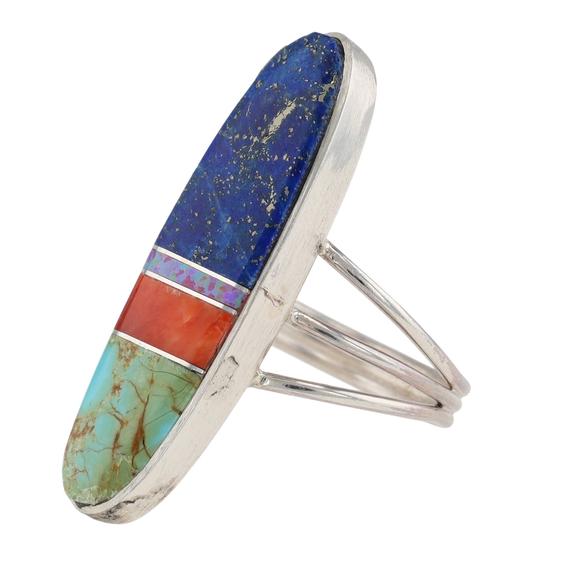 Harold Smith Navajo Sterling Multi-Stone Inlay Ring Sz 8.5