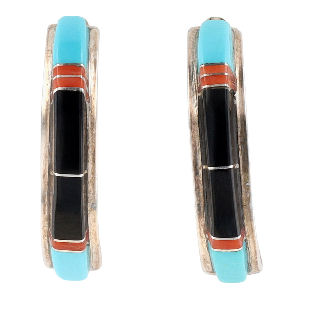 Chester & Sheraldine Lonjose Zuni Sterling Multi-Stone Inlay Earrings