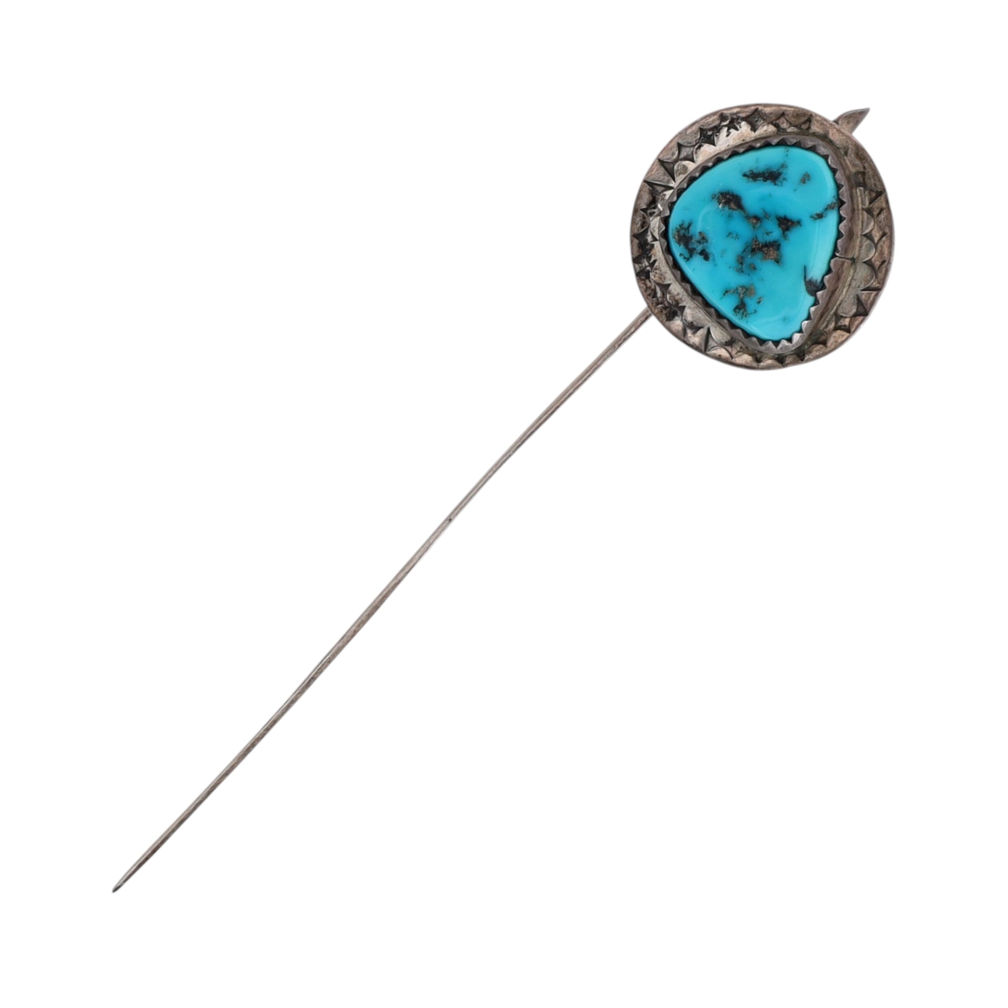 Vintage Navajo Sterling Turquoise Stamped Hair Stick Pin