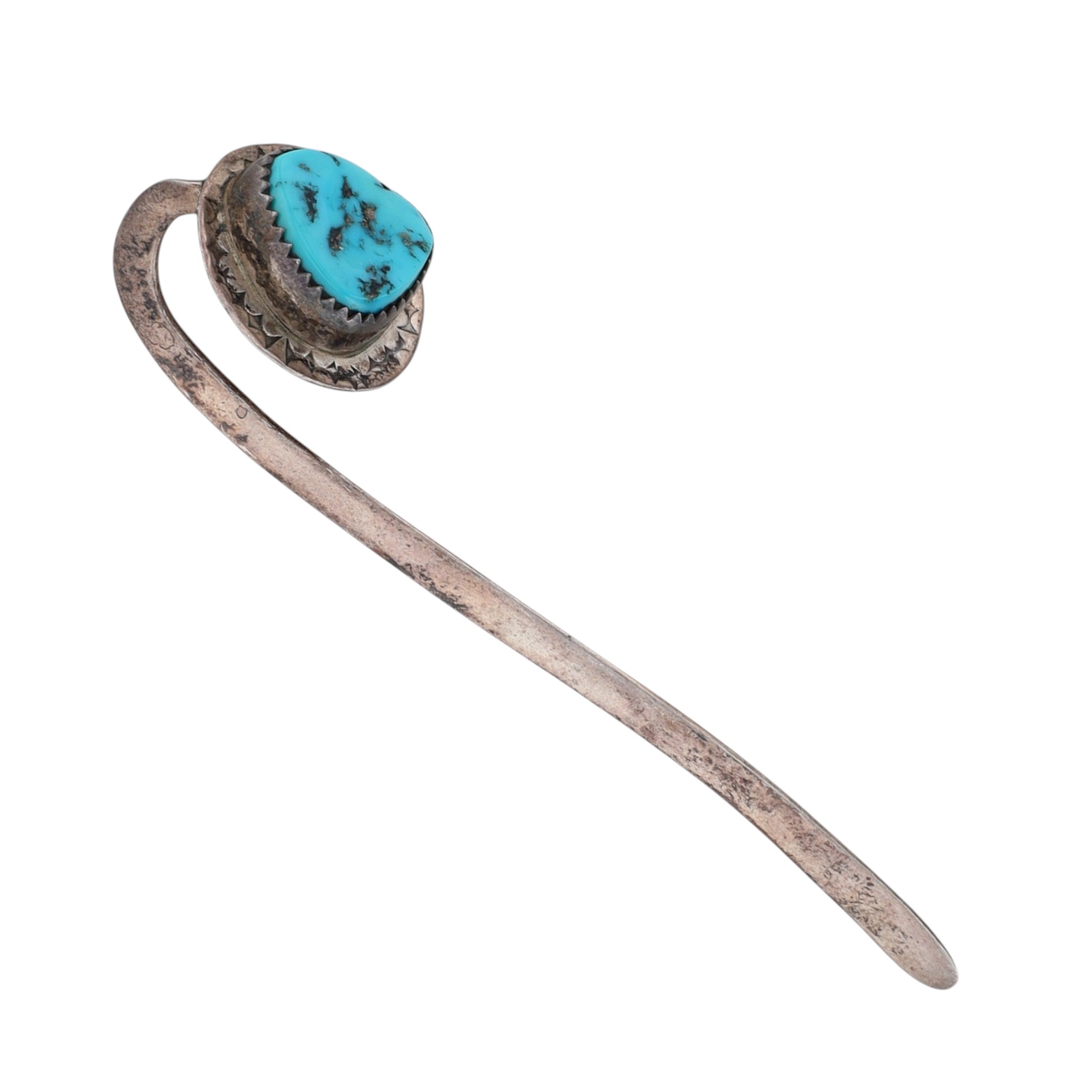 Vintage Navajo Sterling Turquoise Stamped Hair Stick Pin