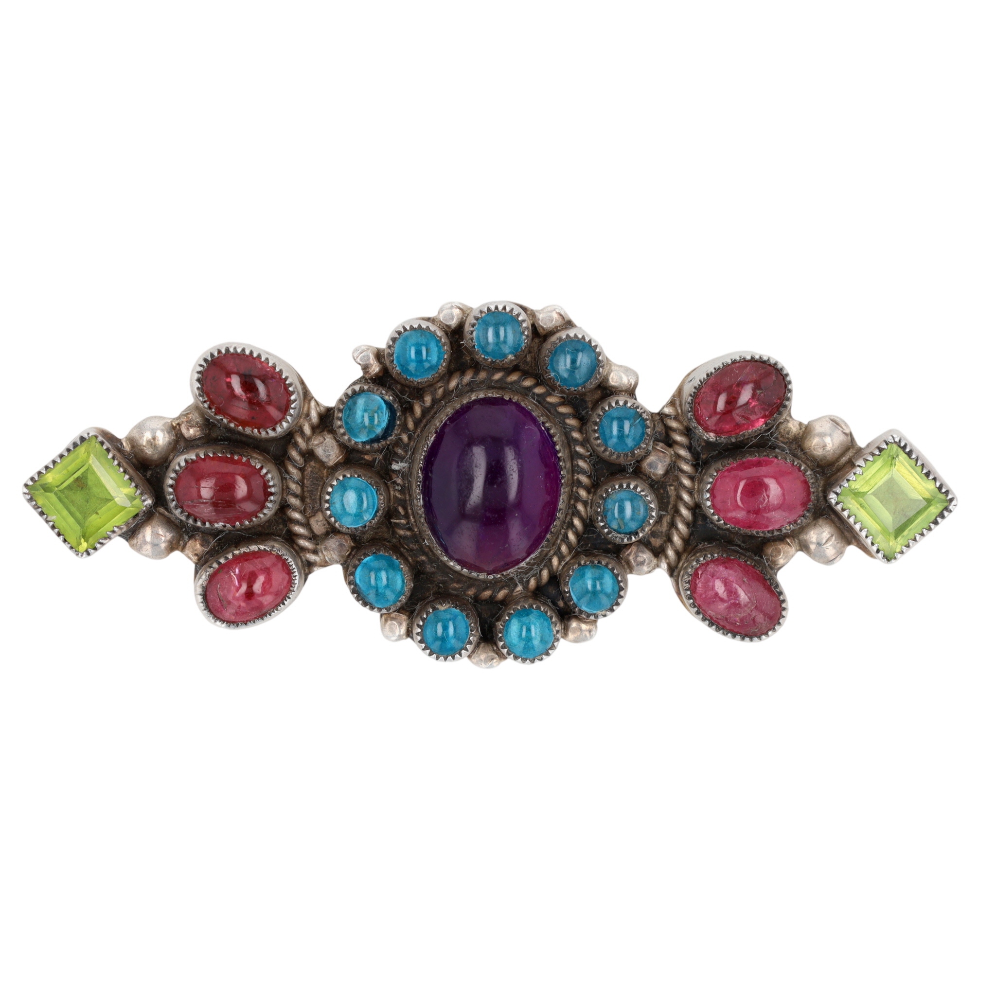 Leo Feeney Anglo Sterling Multi-Stone Cluster Brooch