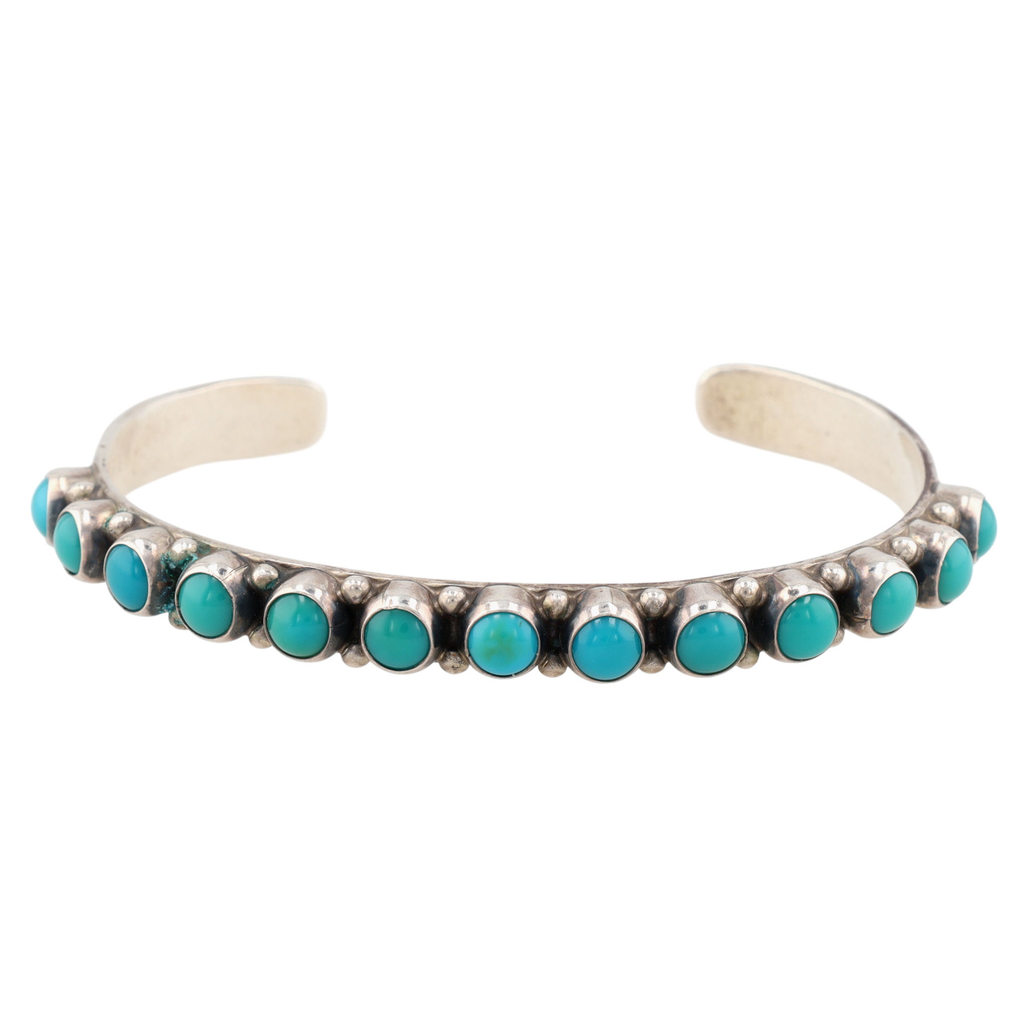 Don Lucas Anglo Sterling Turquoise Row Cuff Bracelet