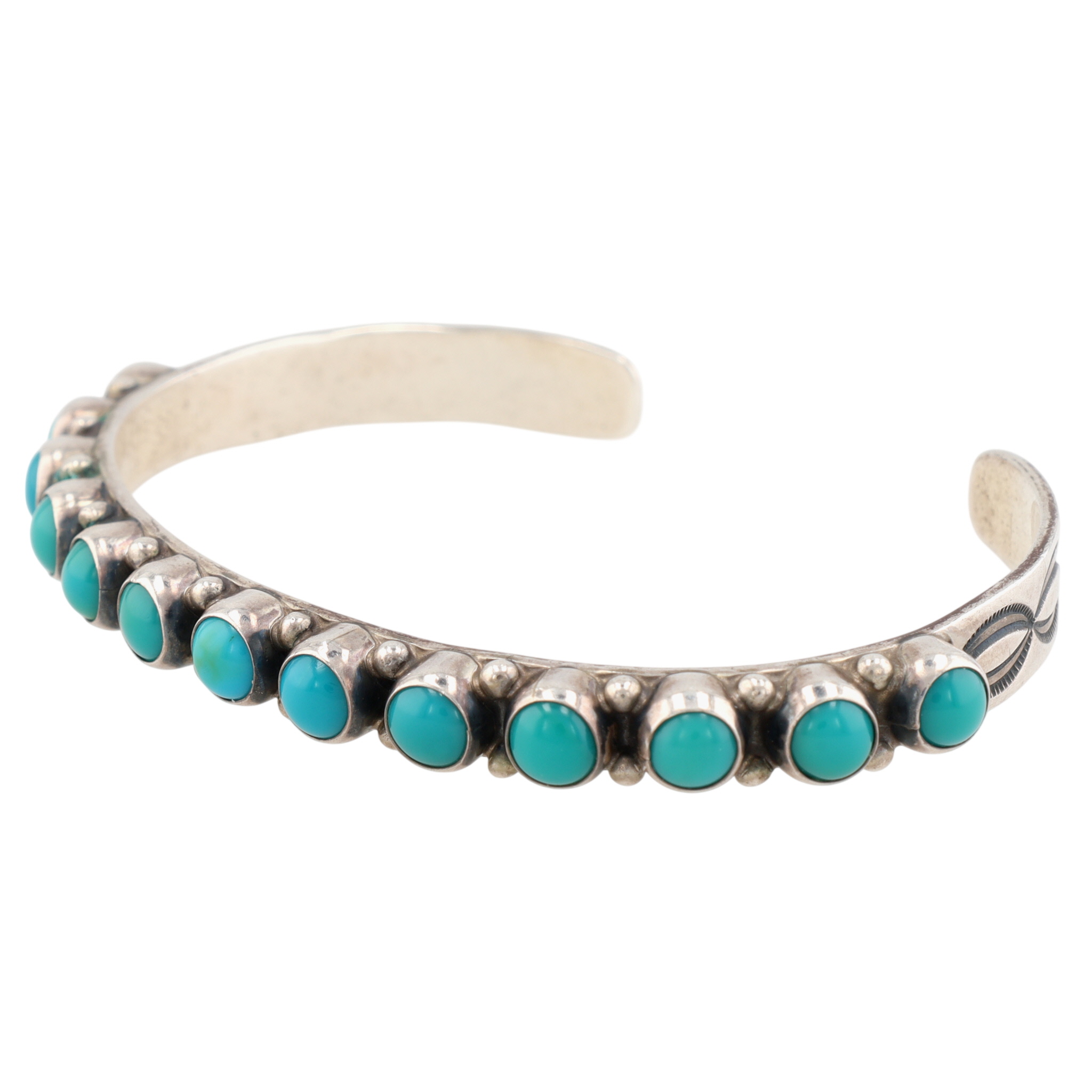 Don Lucas Anglo Sterling Turquoise Row Cuff Bracelet