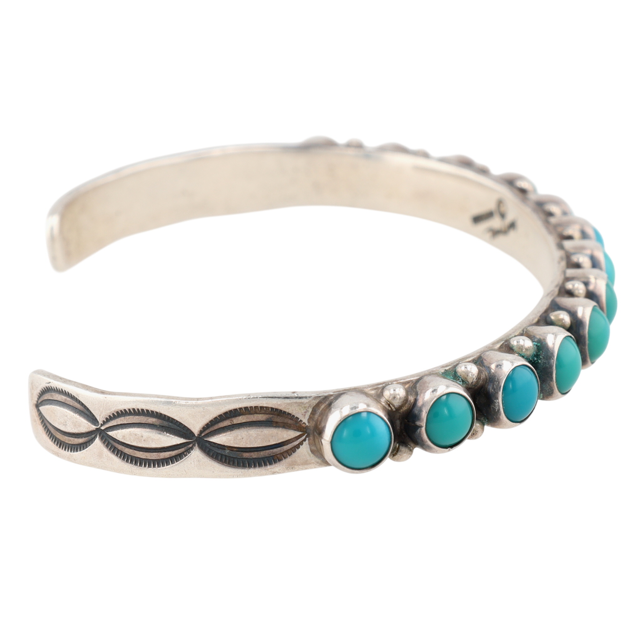 Don Lucas Anglo Sterling Turquoise Row Cuff Bracelet