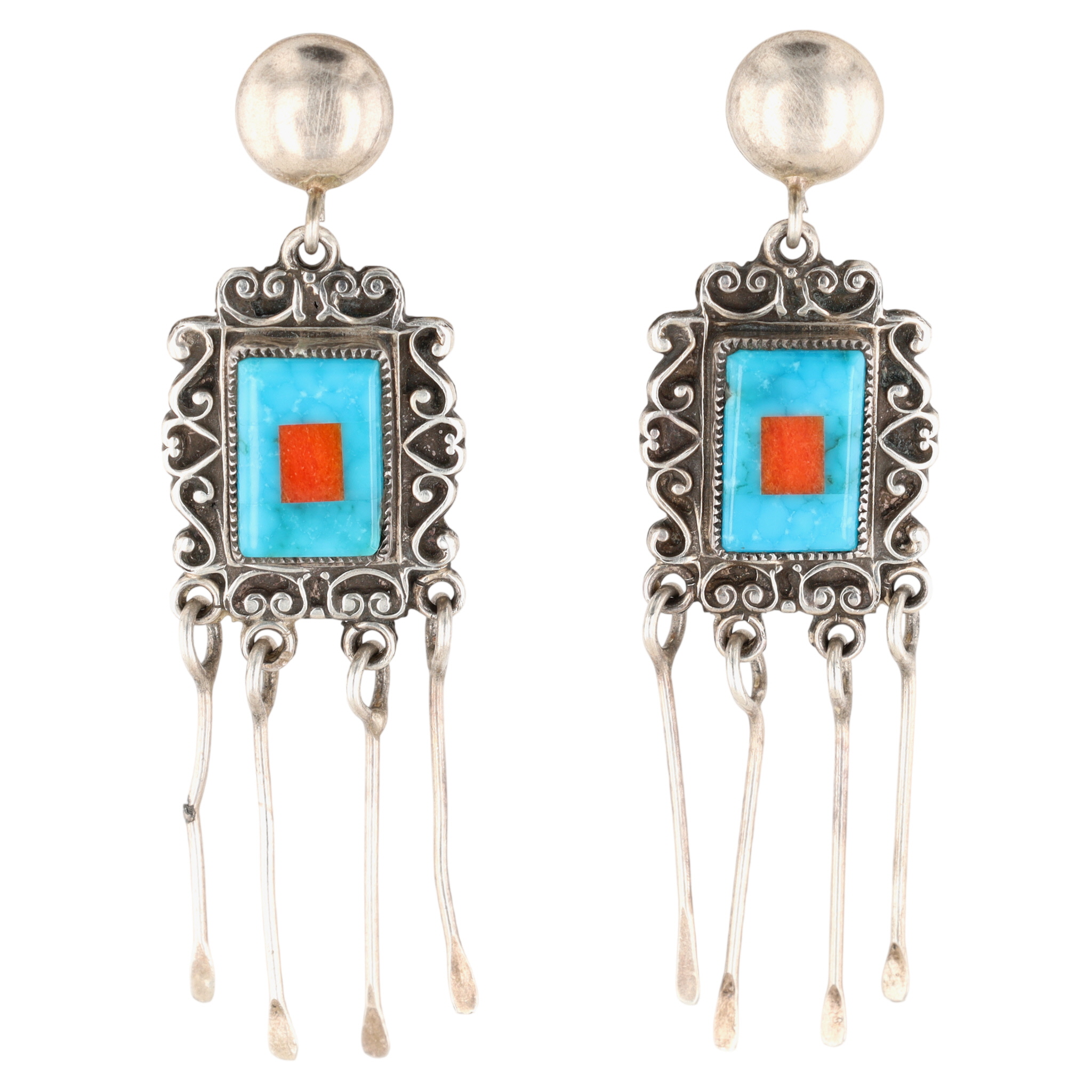 Aldrich Art Anglo Sterling Multi-Stone Inlay Earrings