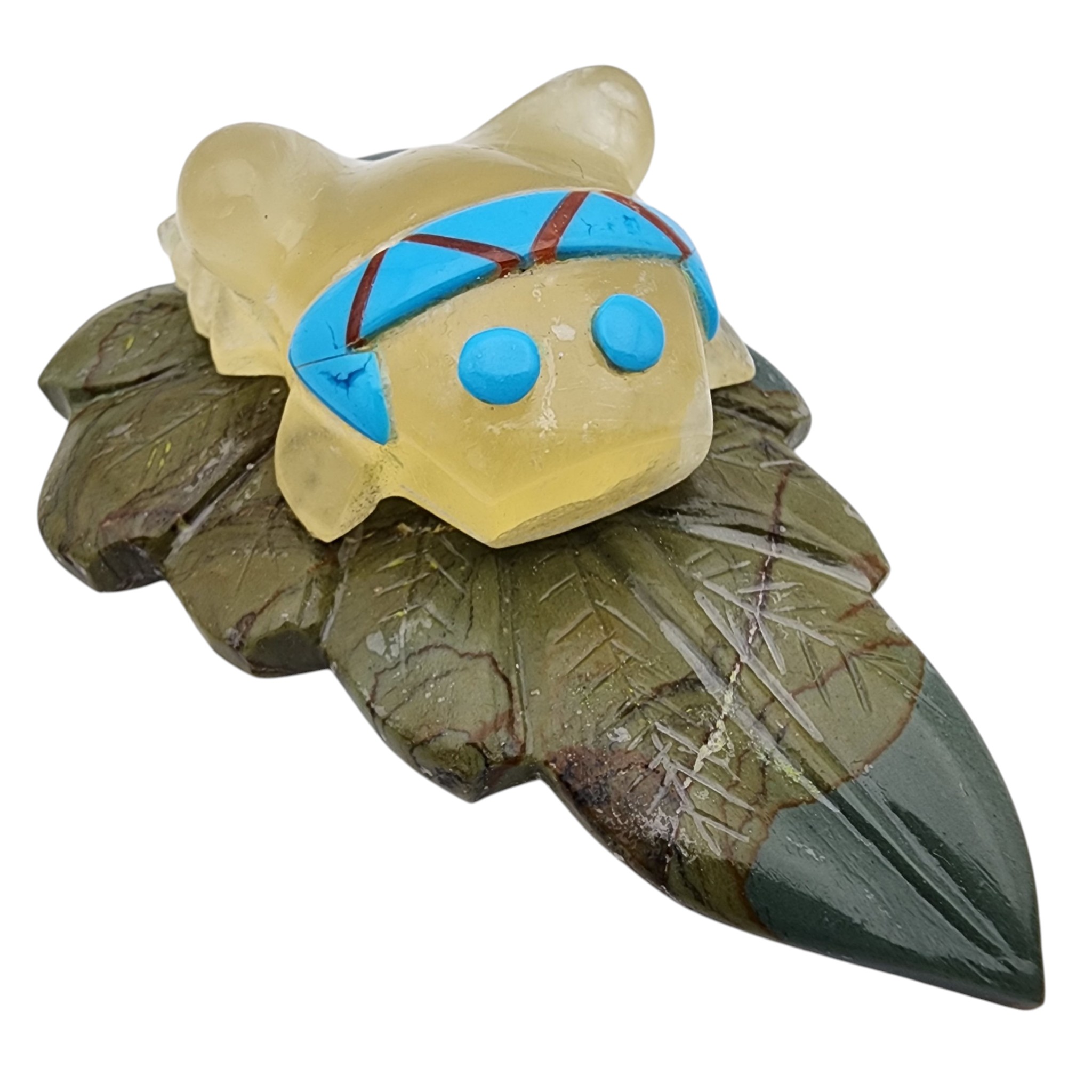 Peter Natewa Zuni Multi-Stone Inlay Frog on Leaf Fetish Carving