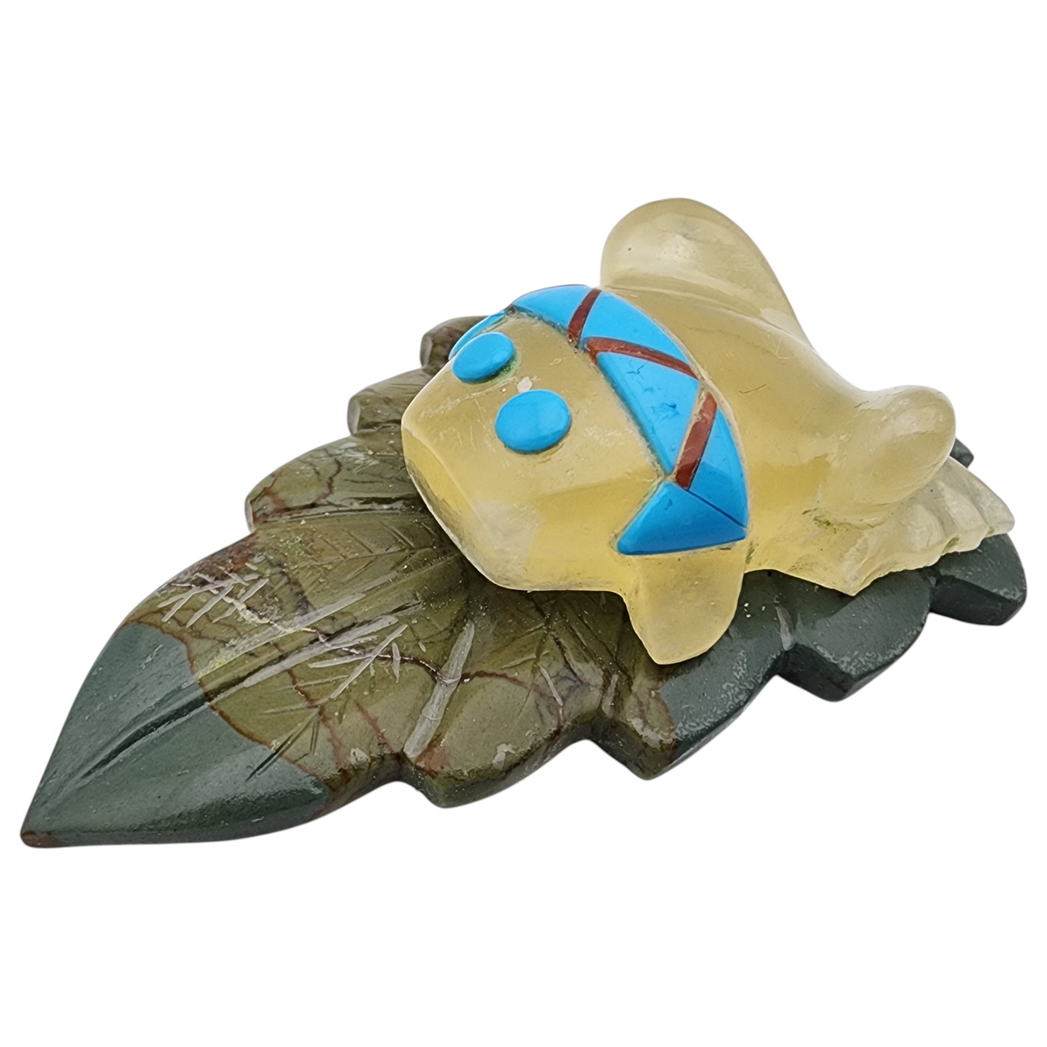 Peter Natewa Zuni Multi-Stone Inlay Frog on Leaf Fetish Carving