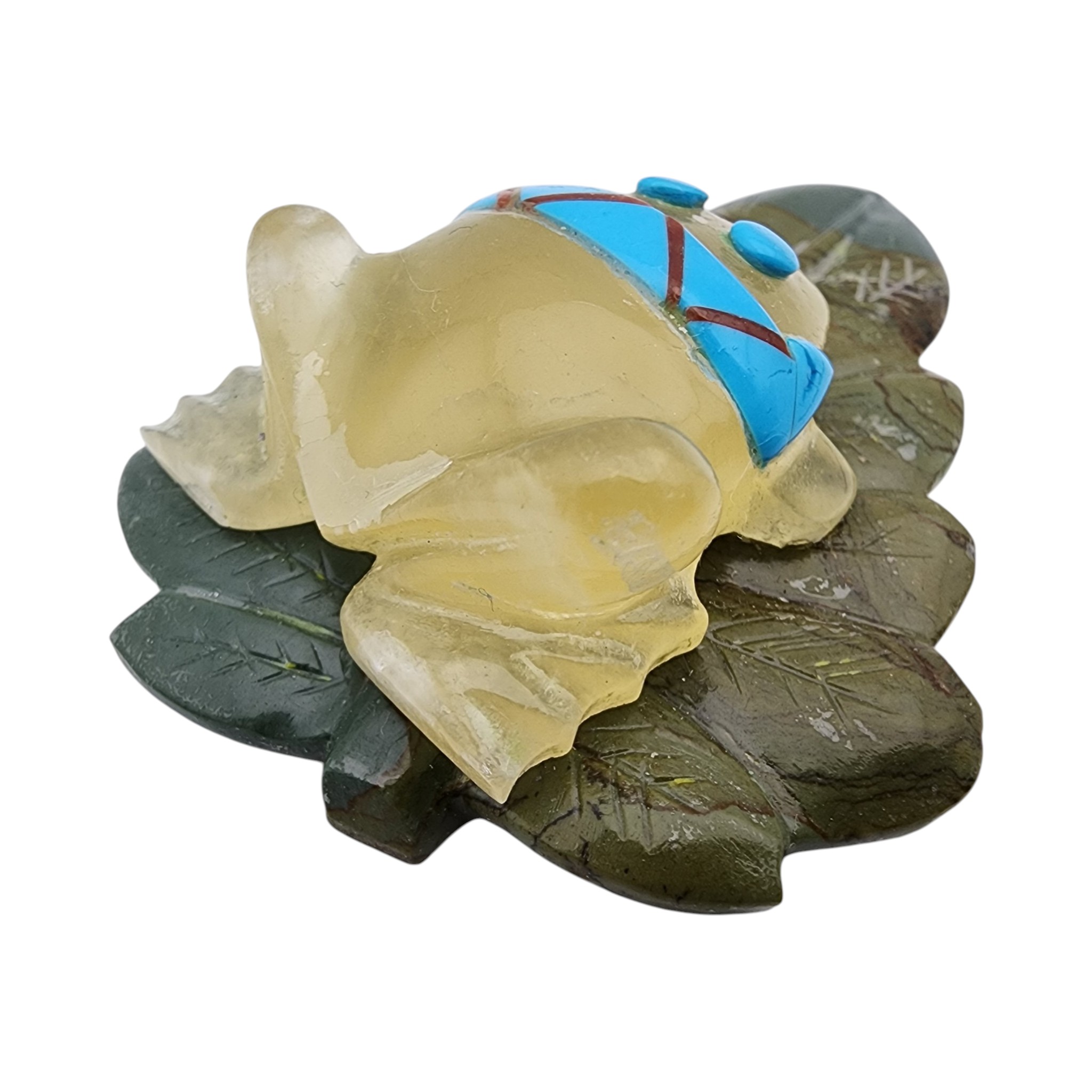 Peter Natewa Zuni Multi-Stone Inlay Frog on Leaf Fetish Carving