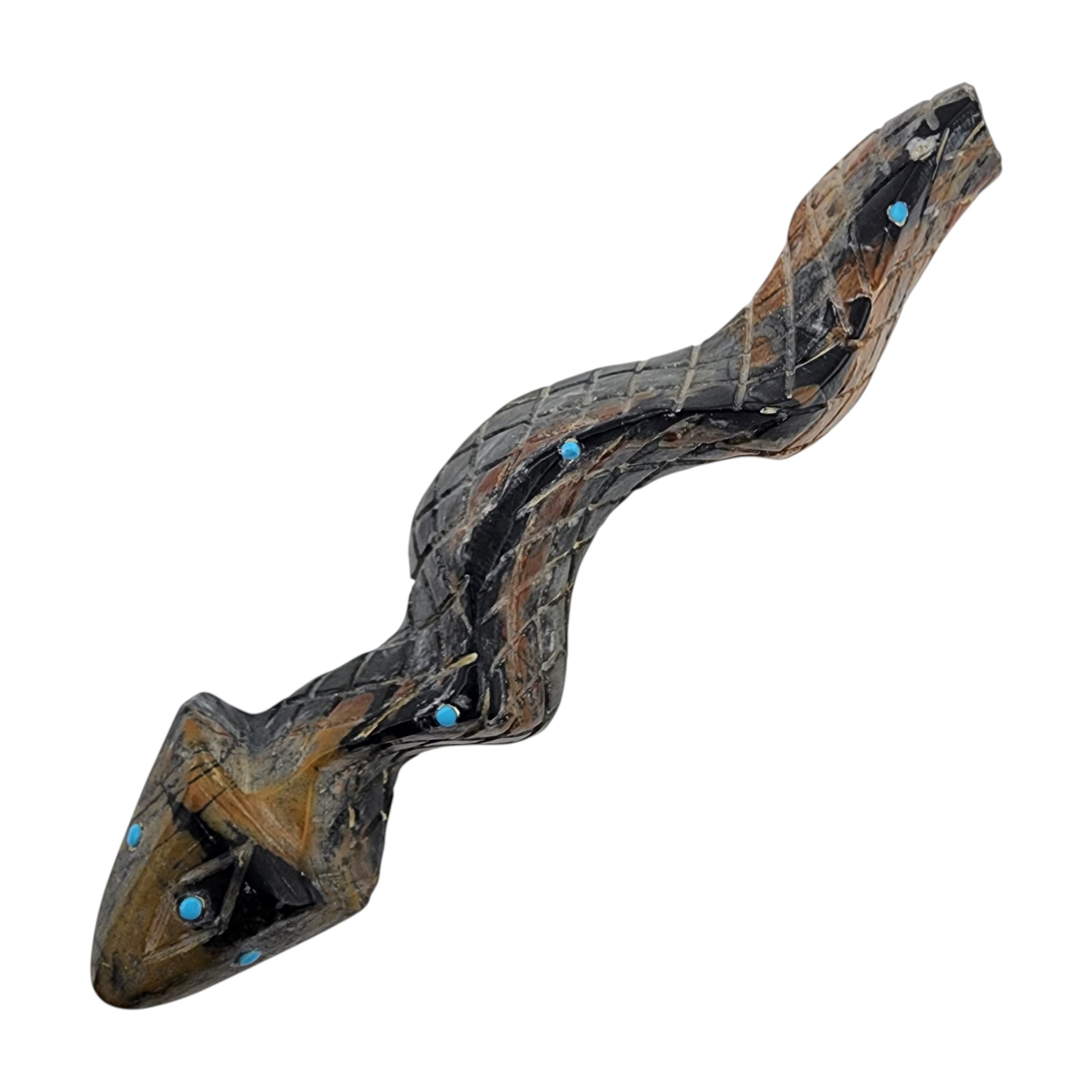 Zuni Picasso Marble and Turquoise Rattlesnake Fetish Carving
