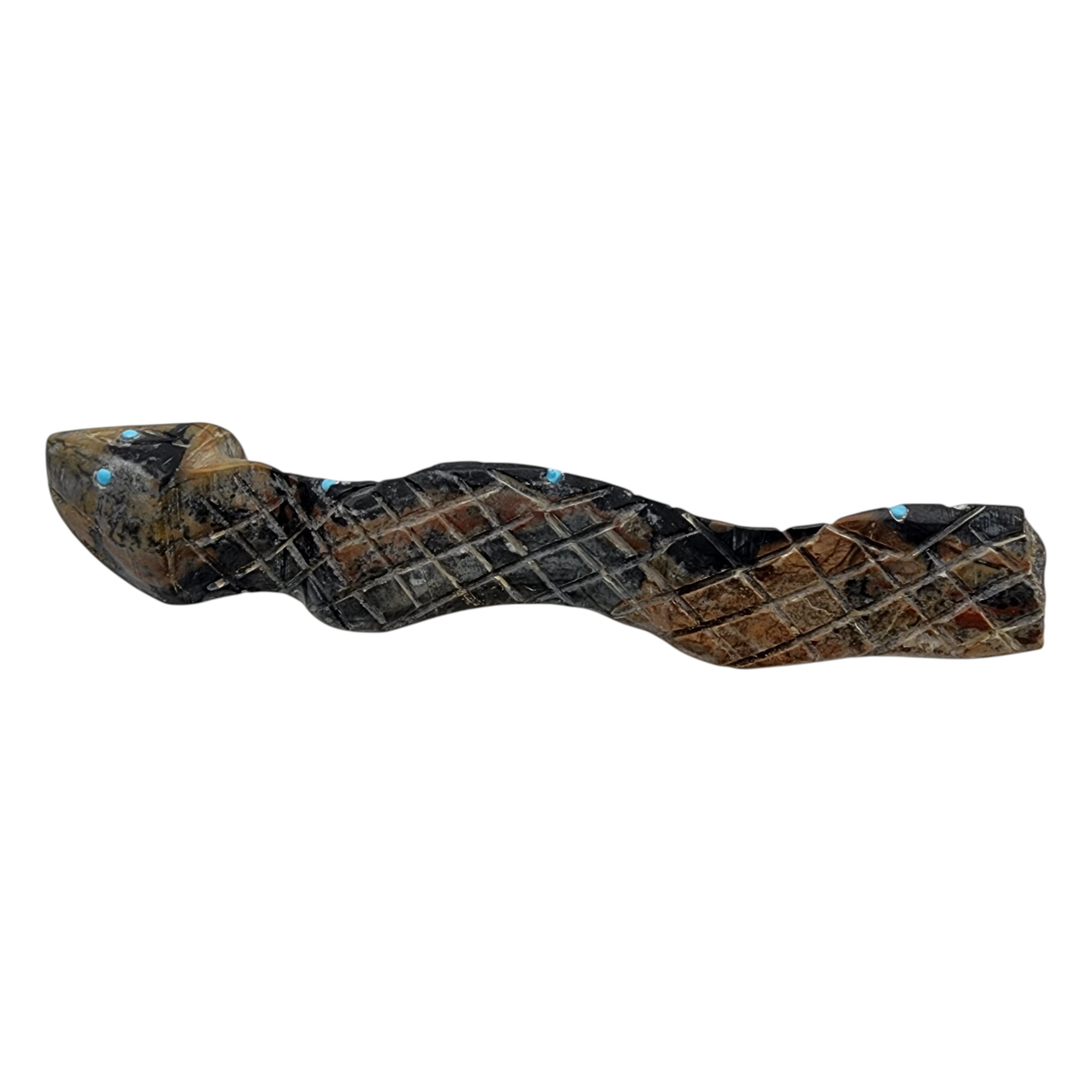 Zuni Picasso Marble and Turquoise Rattlesnake Fetish Carving