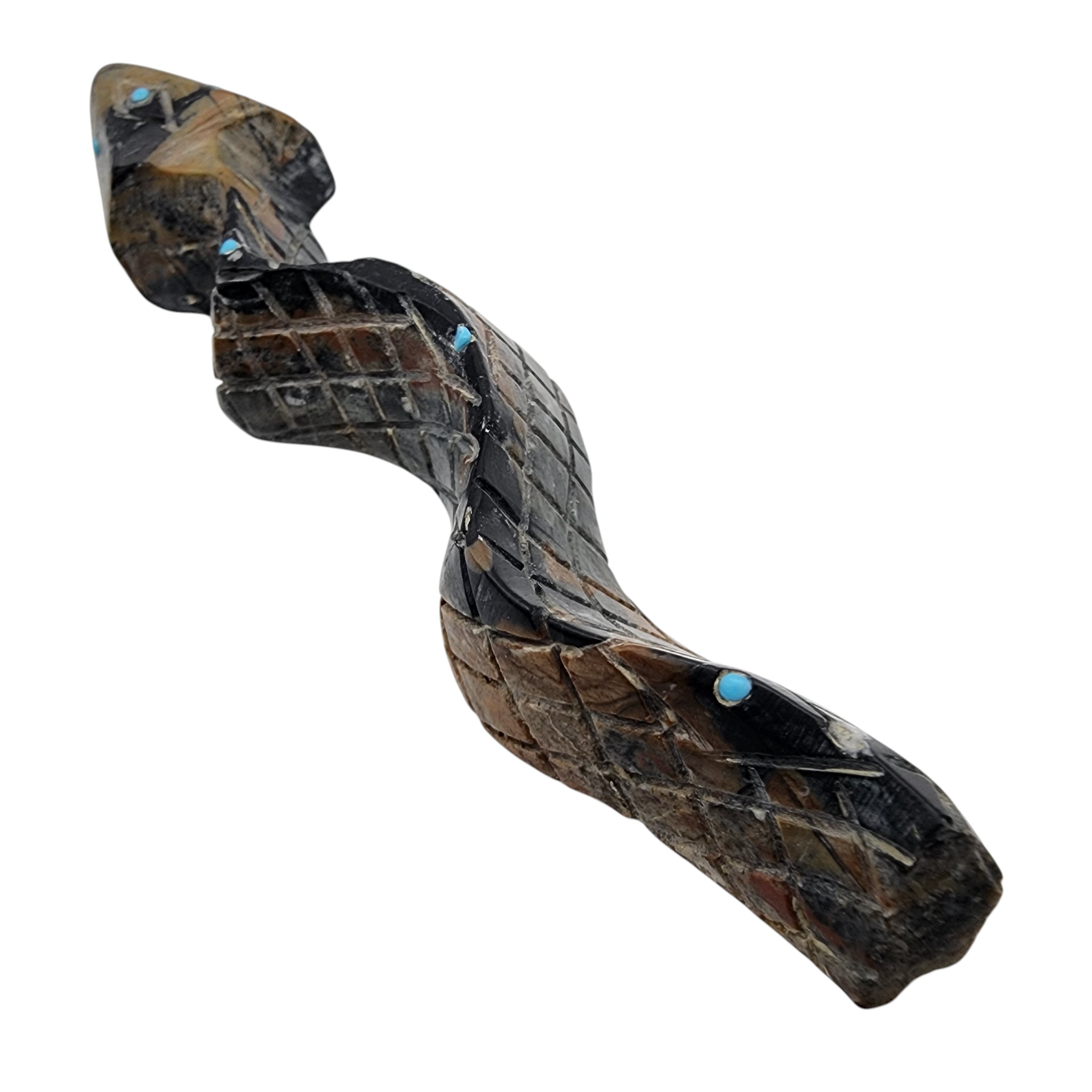 Zuni Picasso Marble and Turquoise Rattlesnake Fetish Carving
