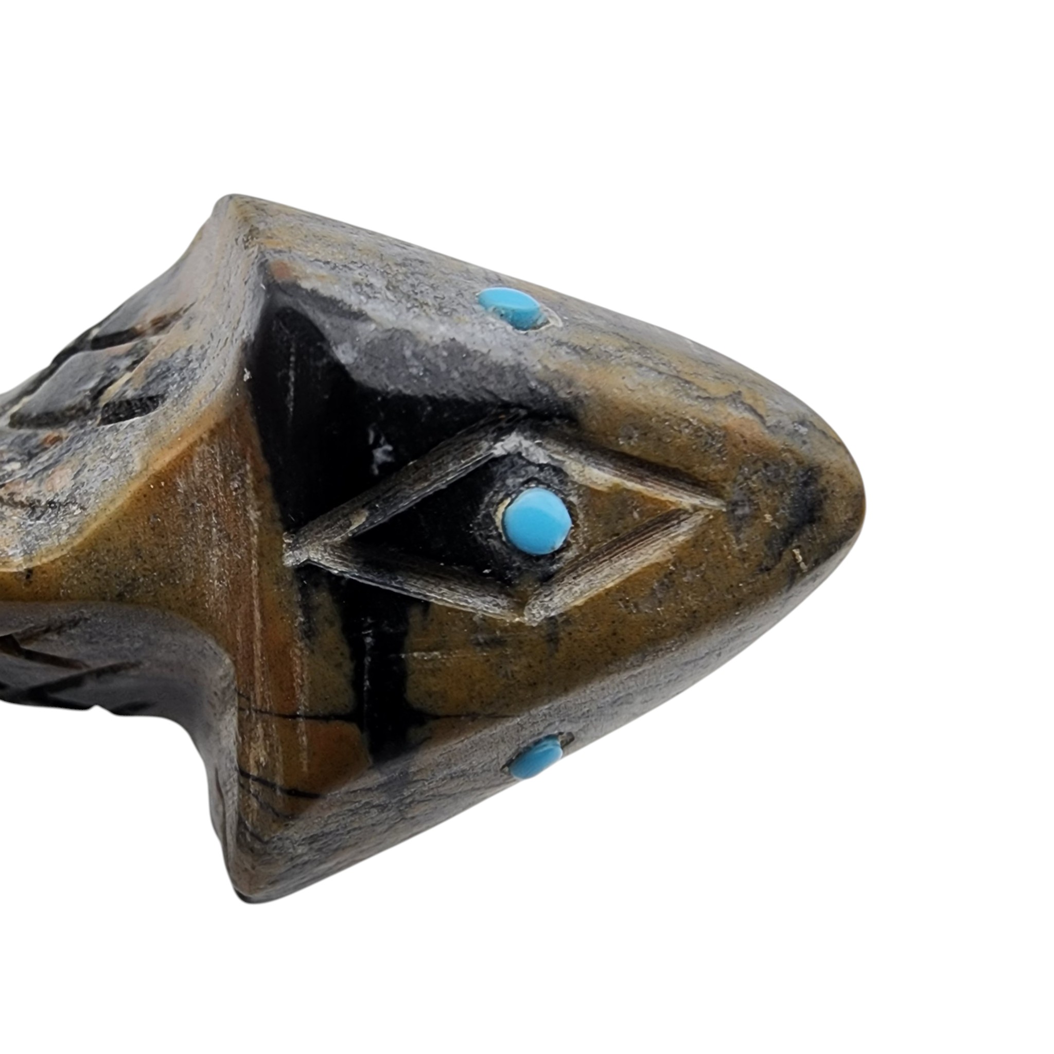 Zuni Picasso Marble and Turquoise Rattlesnake Fetish Carving
