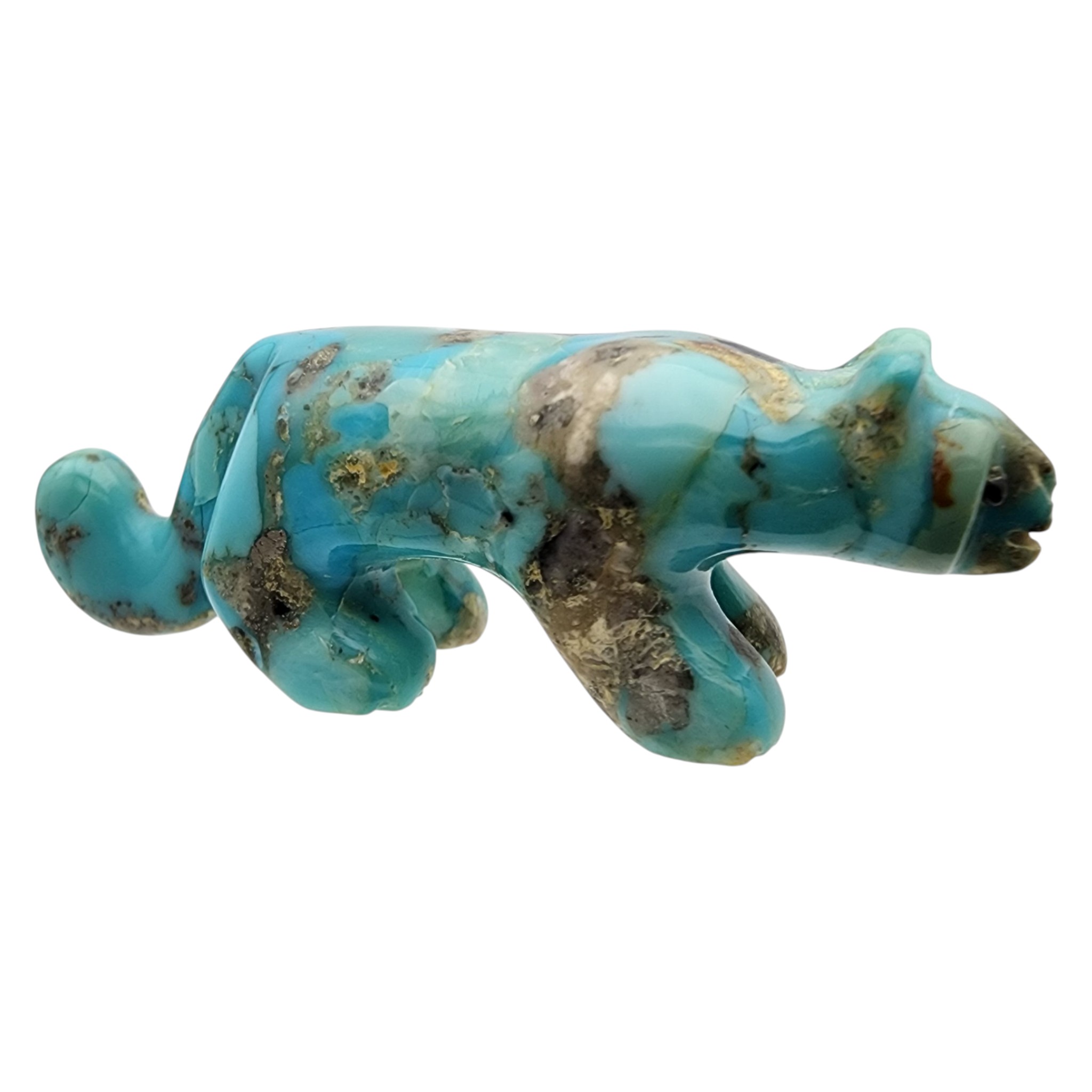 Signed Zuni Turquoise Mountain Lion Fetish Carving
