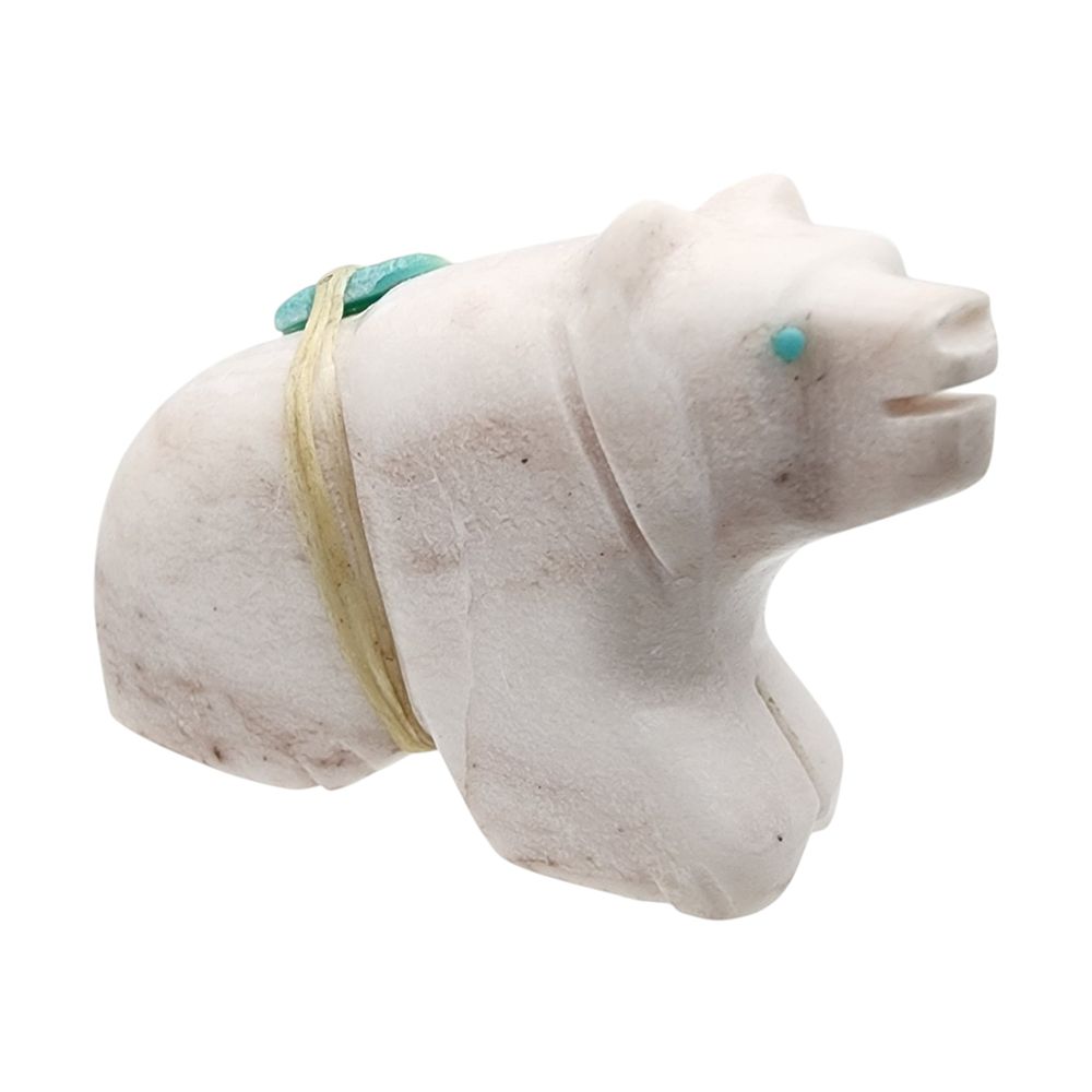 Lot 412: Zuni White Marble and Turquoise Offering Bear Fetish Carving