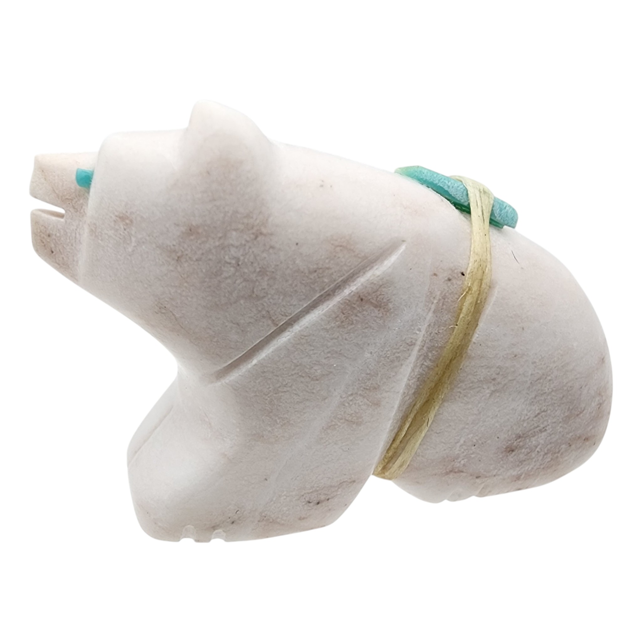 Zuni White Marble and Turquoise Offering Bear Fetish Carving