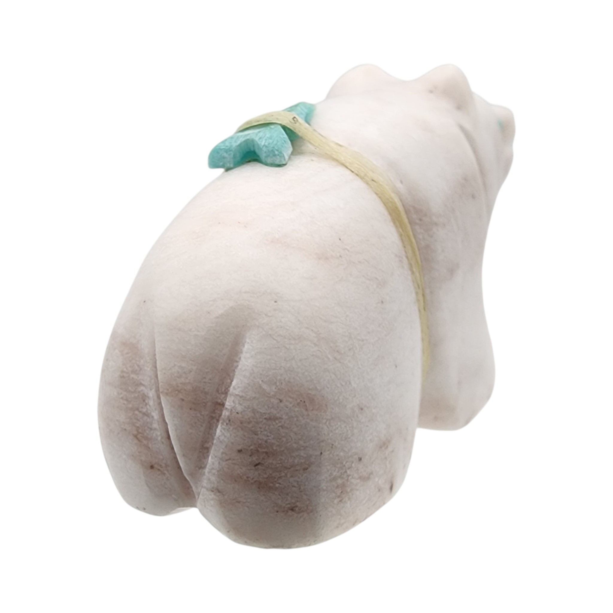 Zuni White Marble and Turquoise Offering Bear Fetish Carving