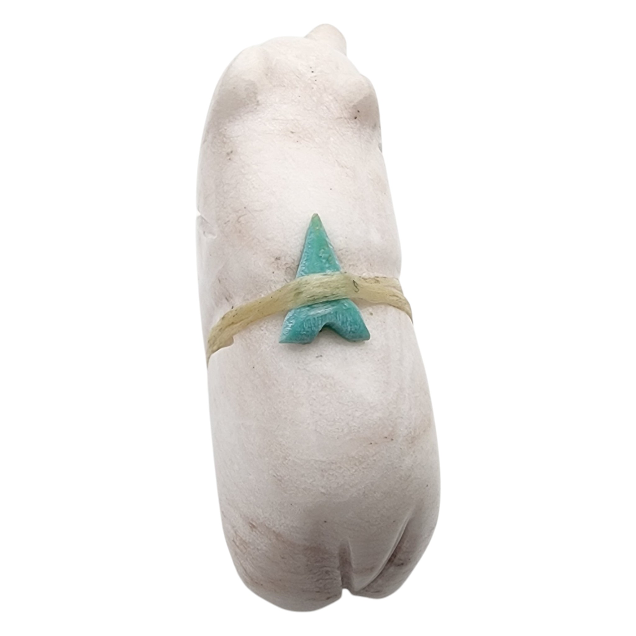 Zuni White Marble and Turquoise Offering Bear Fetish Carving