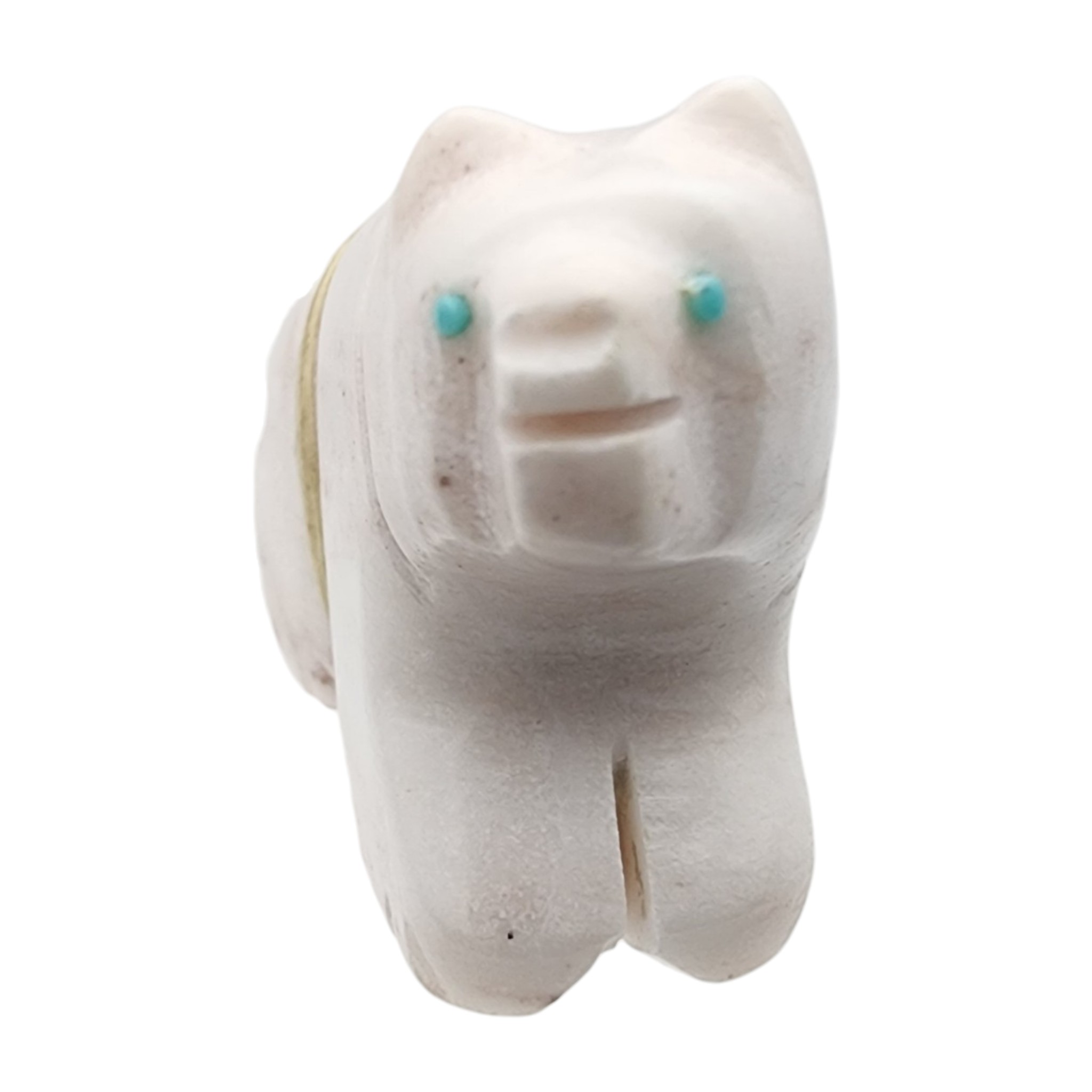 Zuni White Marble and Turquoise Offering Bear Fetish Carving