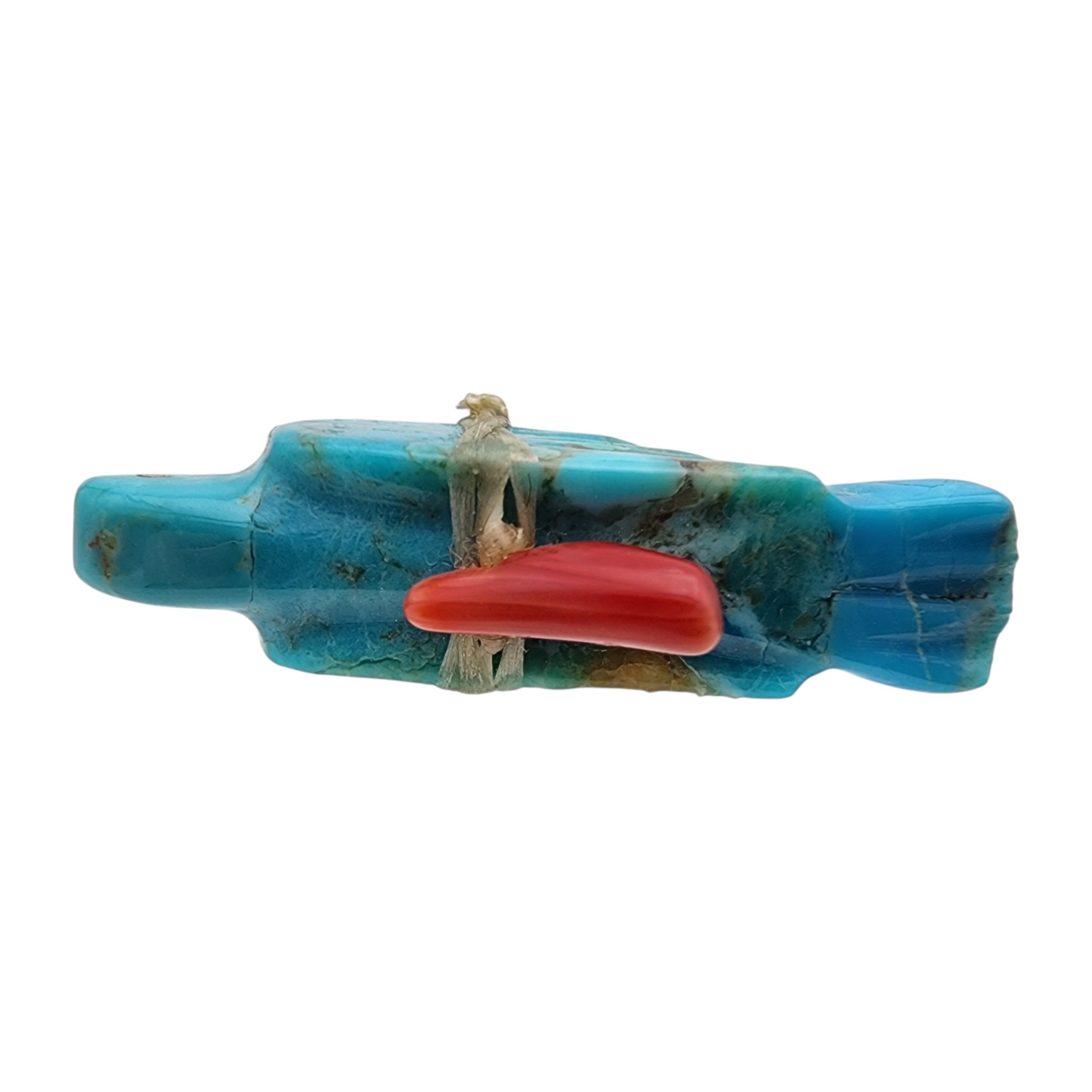 Signed Zuni Turquoise and Coral Offering Bird Fetish Carving