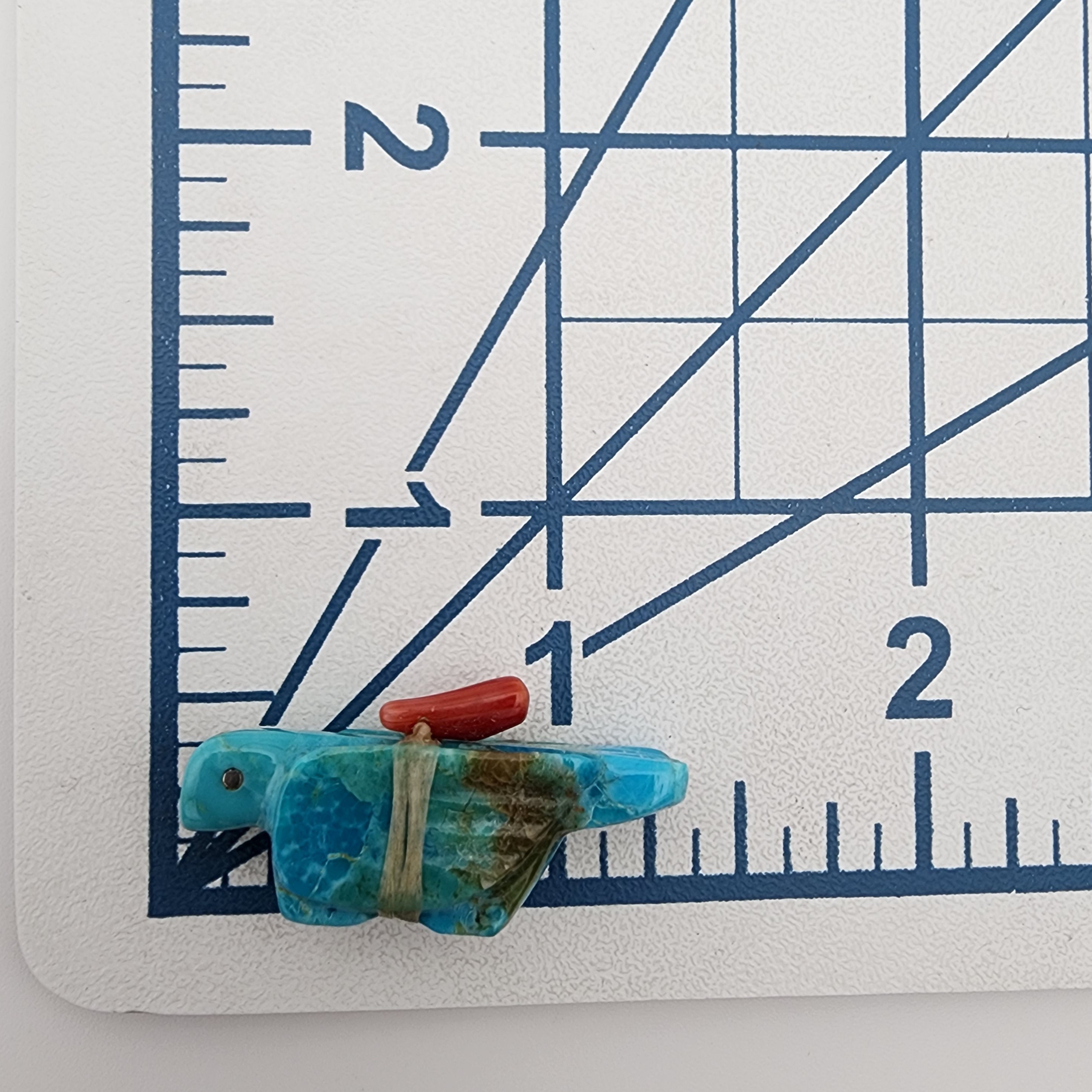 Signed Zuni Turquoise and Coral Offering Bird Fetish Carving