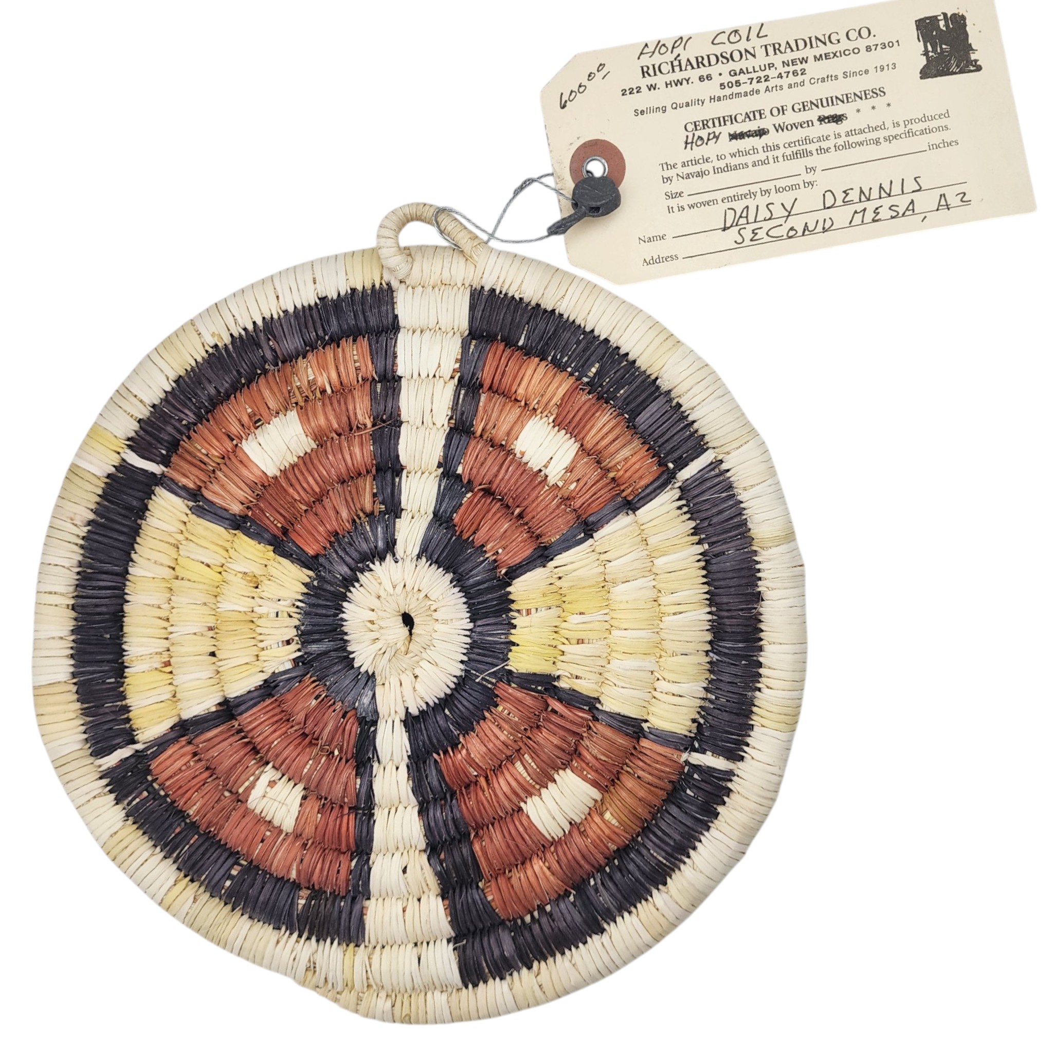 Daisy Dennis Hopi Geometric Polychrome Coil Plaque Basket
