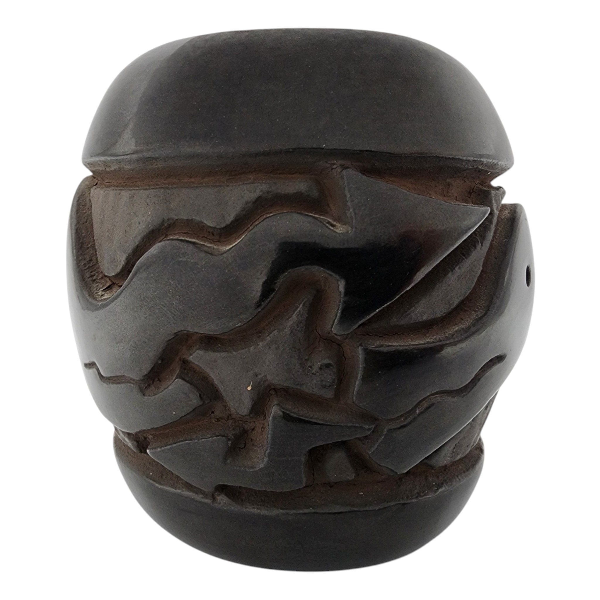 Phyllis & Marlin Hemlock Santa Clara Pueblo Carved Avanyu Blackware Pottery Vessel