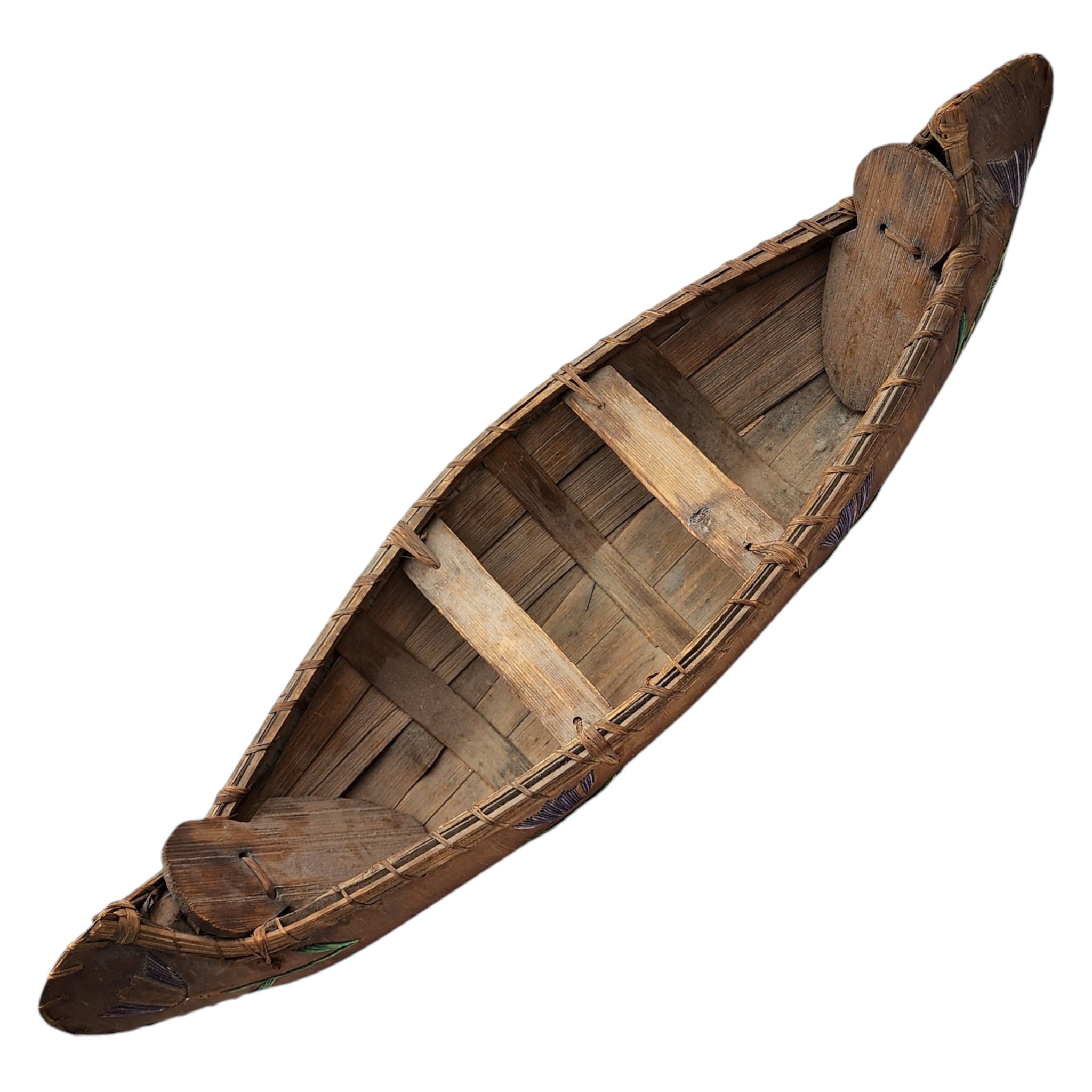 Antique Woodland Indian Native American Quillwork Birch Bark Canoe Model