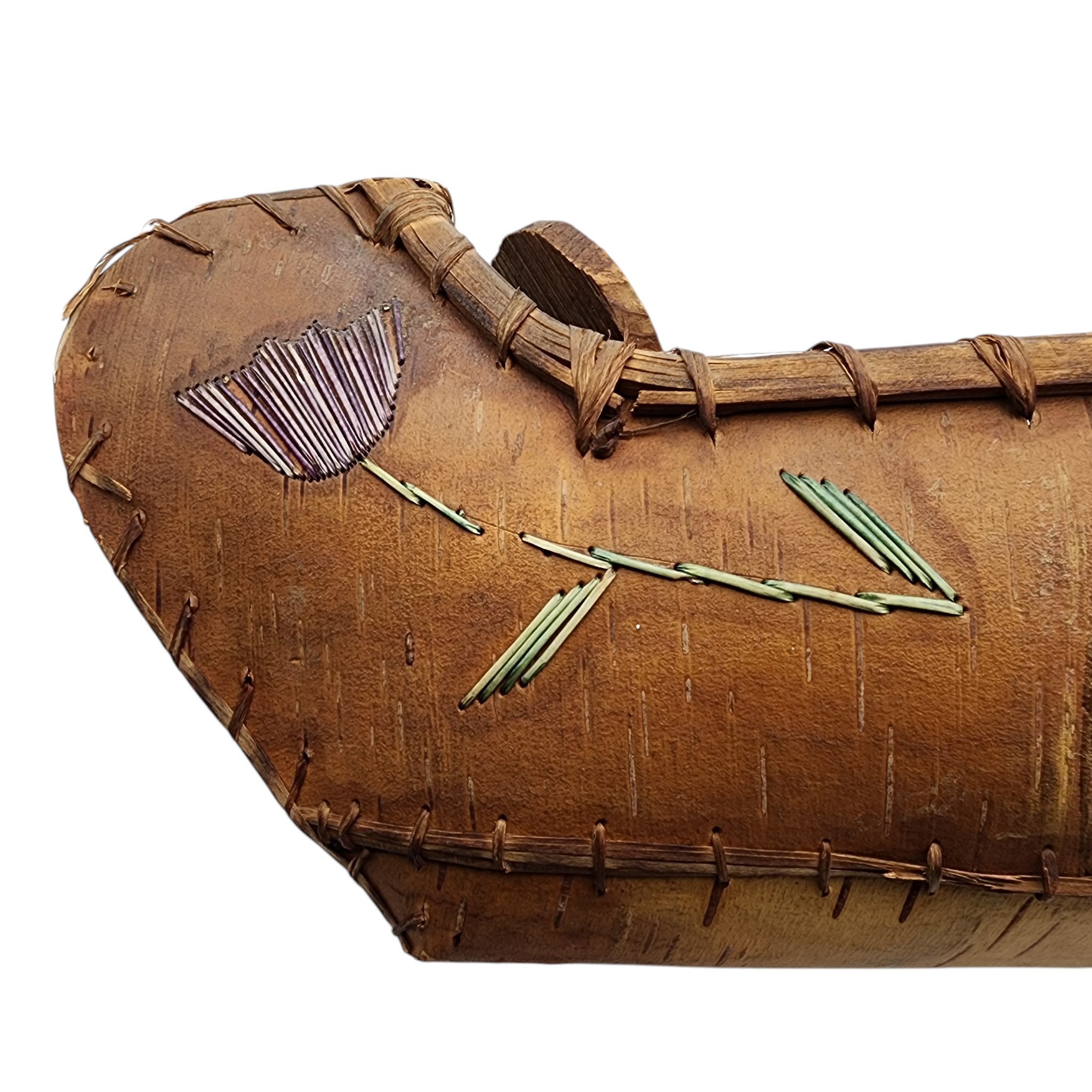 Antique Woodland Indian Native American Quillwork Birch Bark Canoe Model