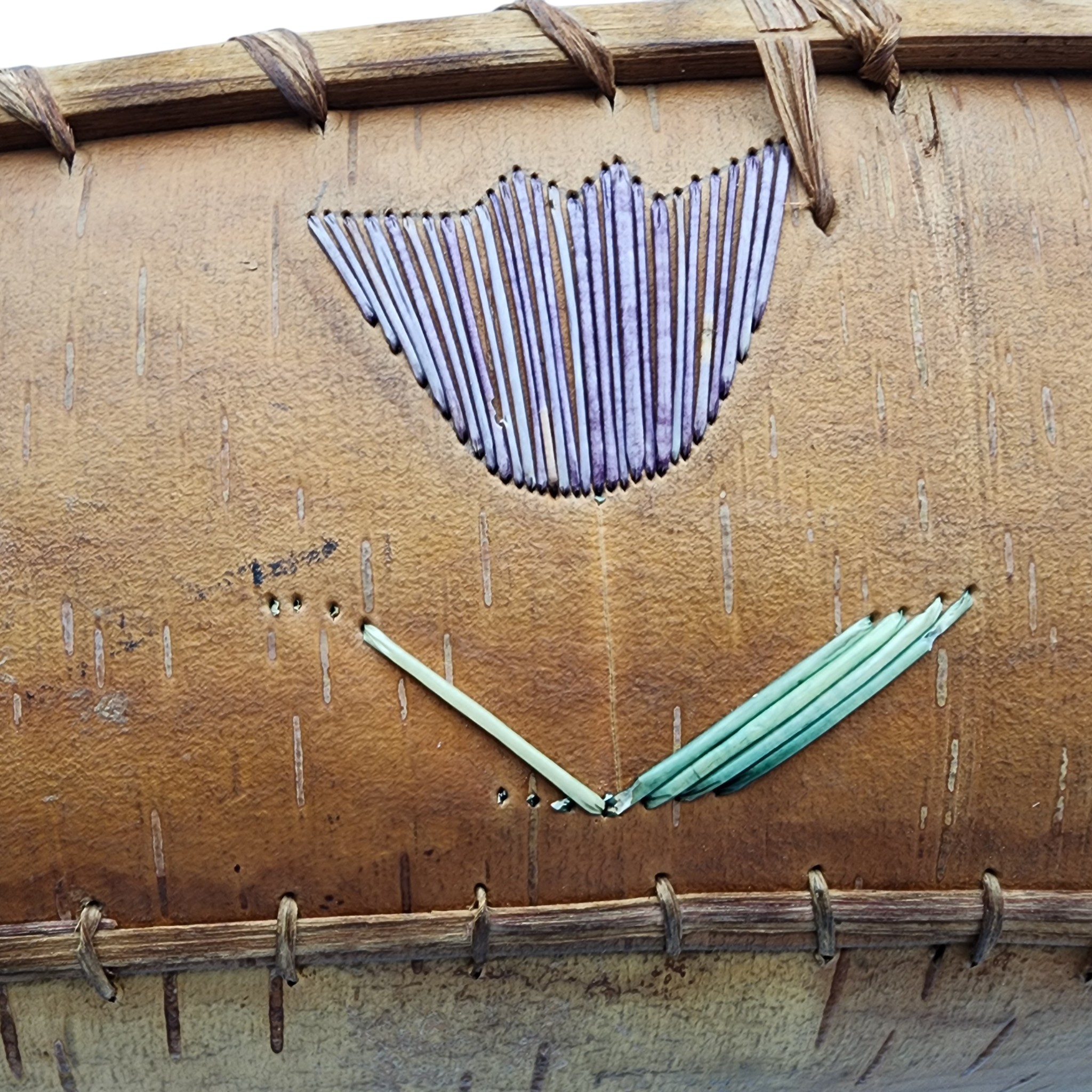 Antique Woodland Indian Native American Quillwork Birch Bark Canoe Model