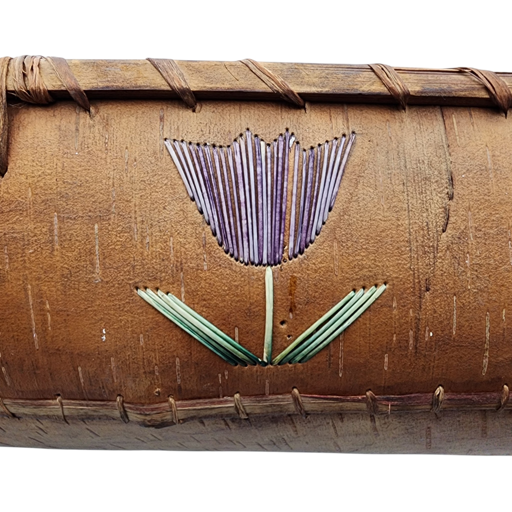 Antique Woodland Indian Native American Quillwork Birch Bark Canoe Model