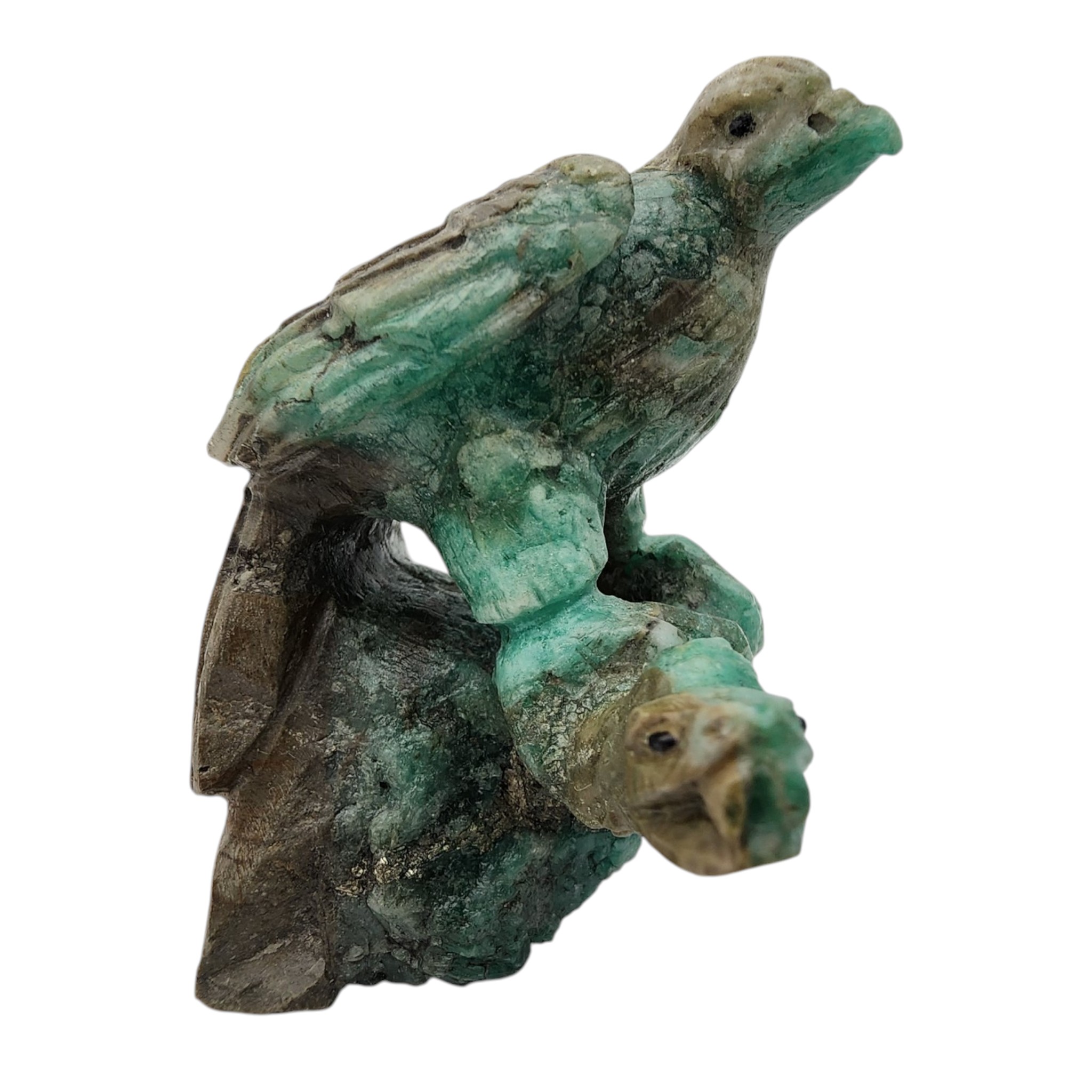 Certified Natural Colombian Emerald Eagle and Snake Carving