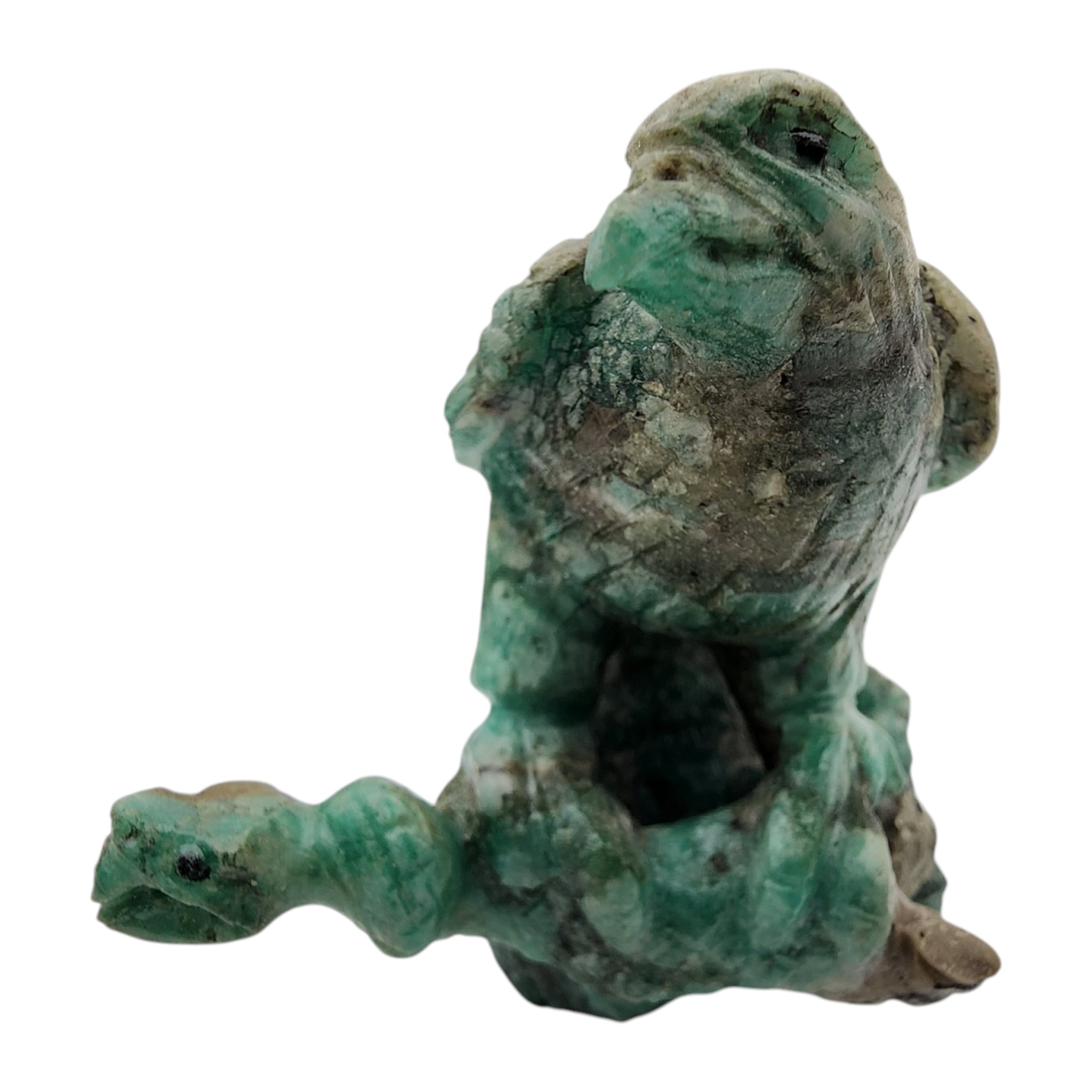 Certified Natural Colombian Emerald Eagle and Snake Carving