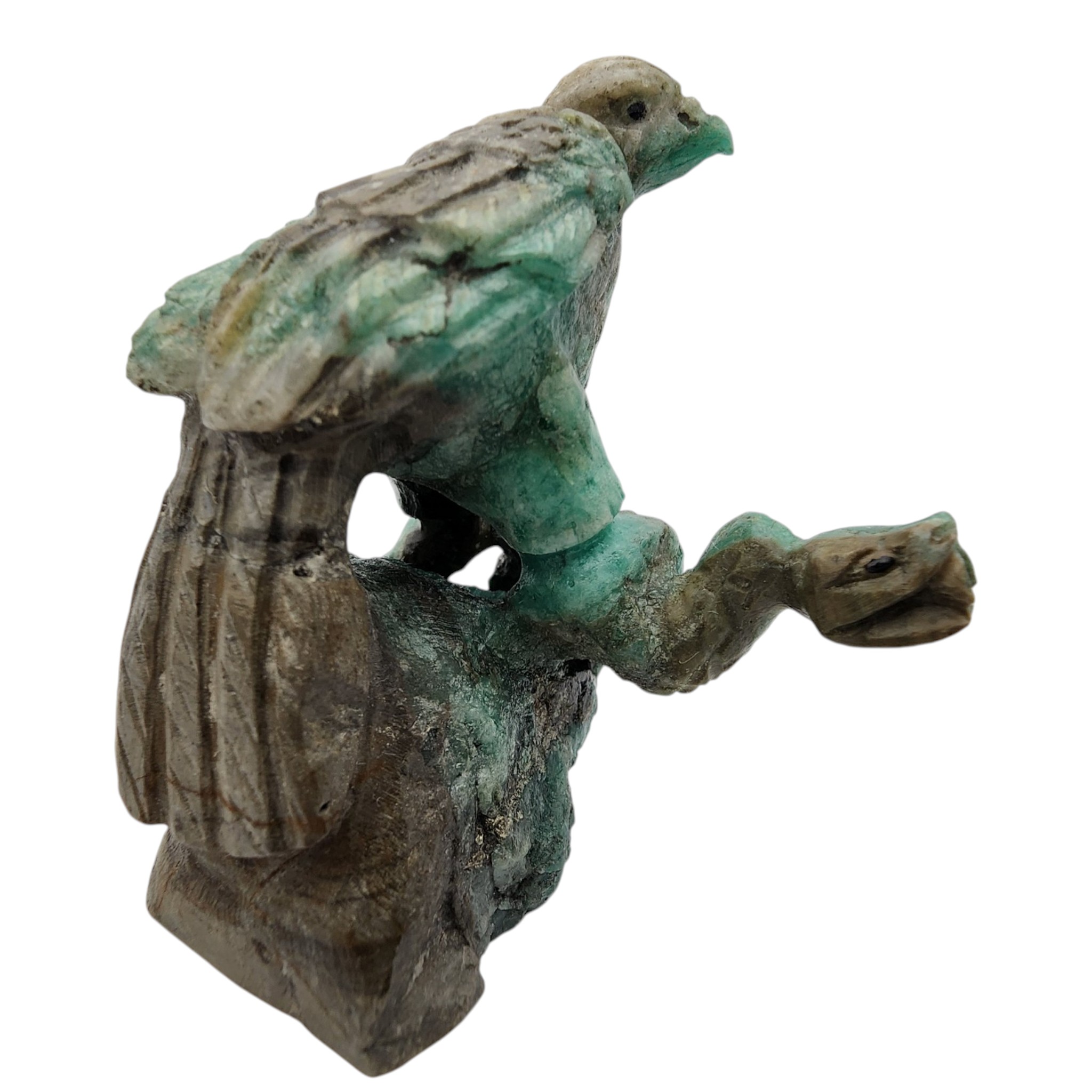 Certified Natural Colombian Emerald Eagle and Snake Carving