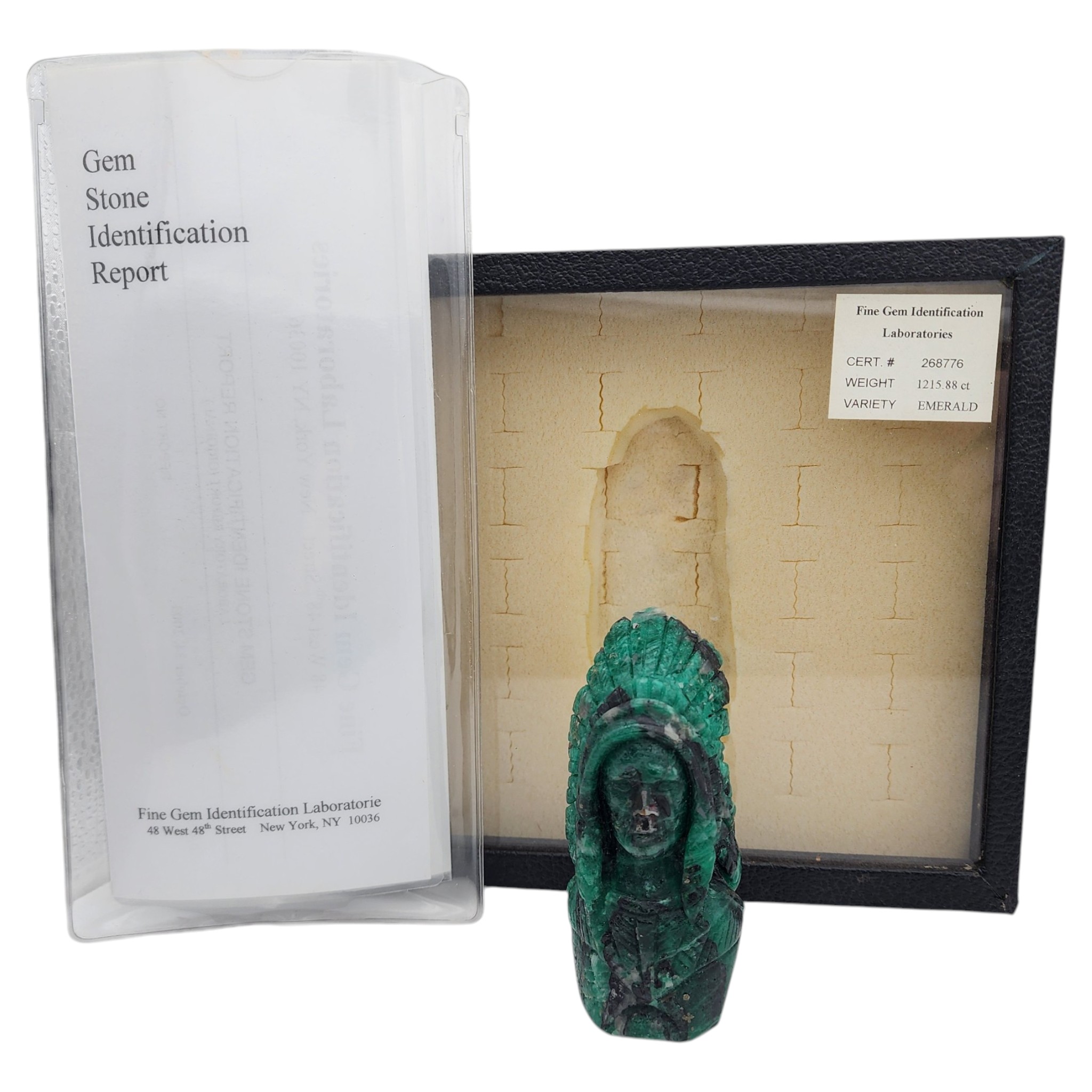 Certified Natural Colombian Emerald Indian Head Carving
