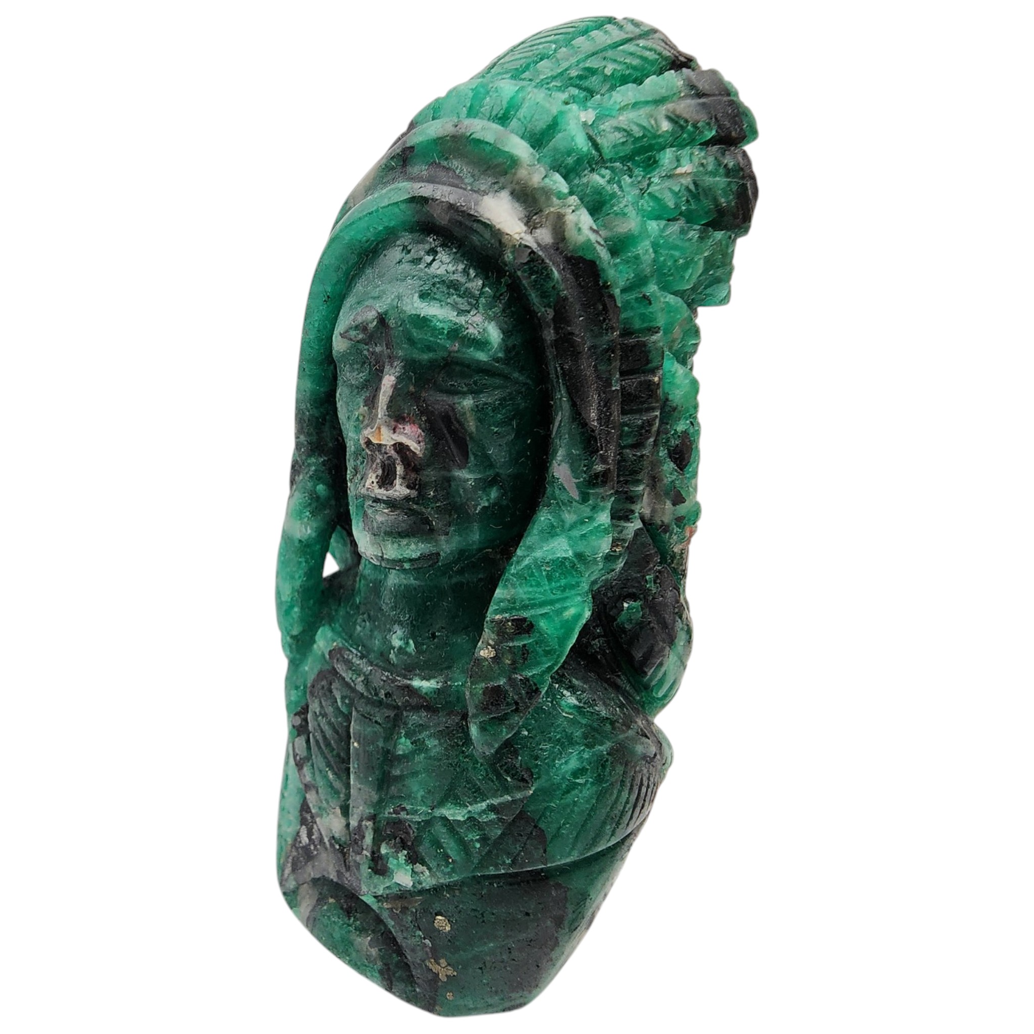 Certified Natural Colombian Emerald Indian Head Carving