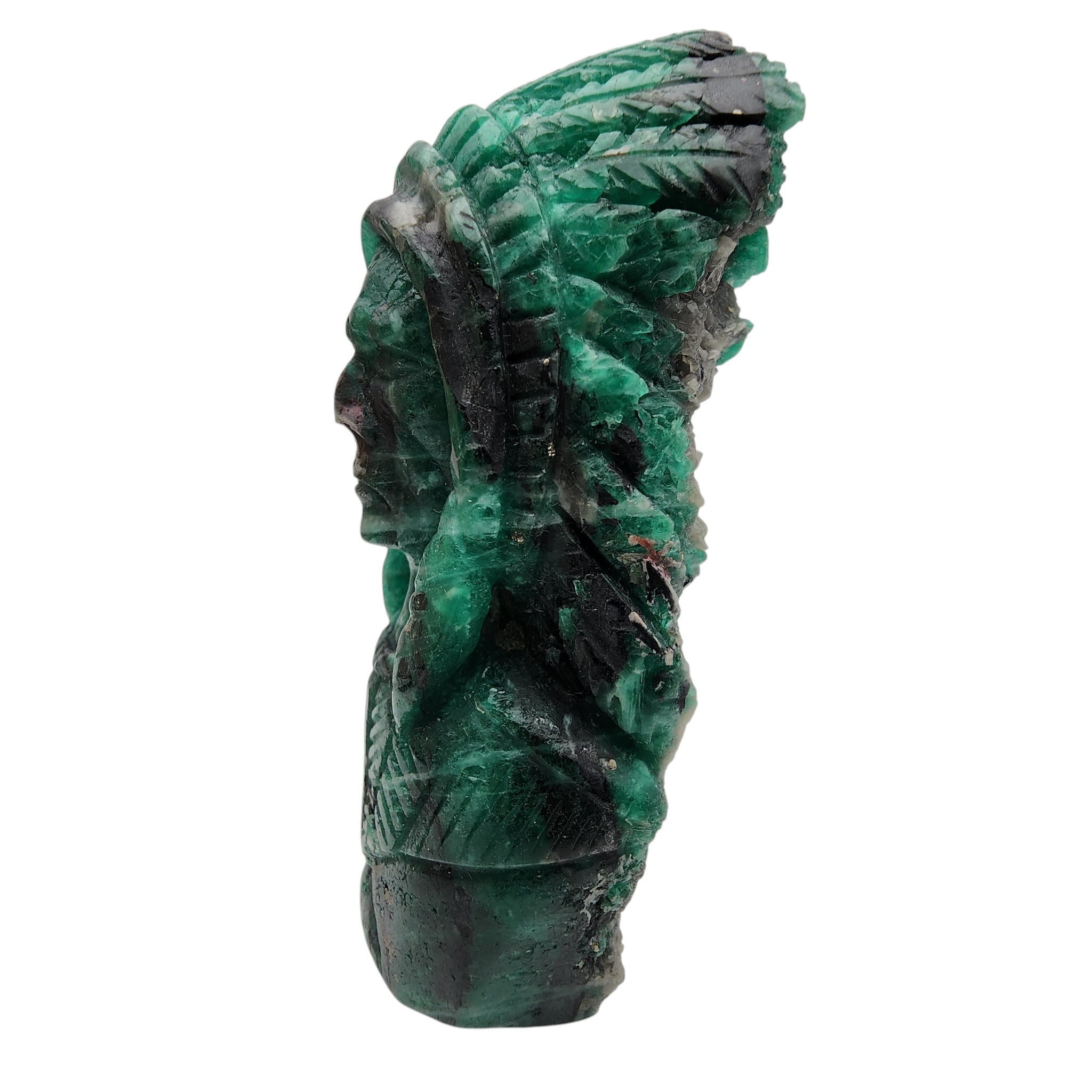 Certified Natural Colombian Emerald Indian Head Carving
