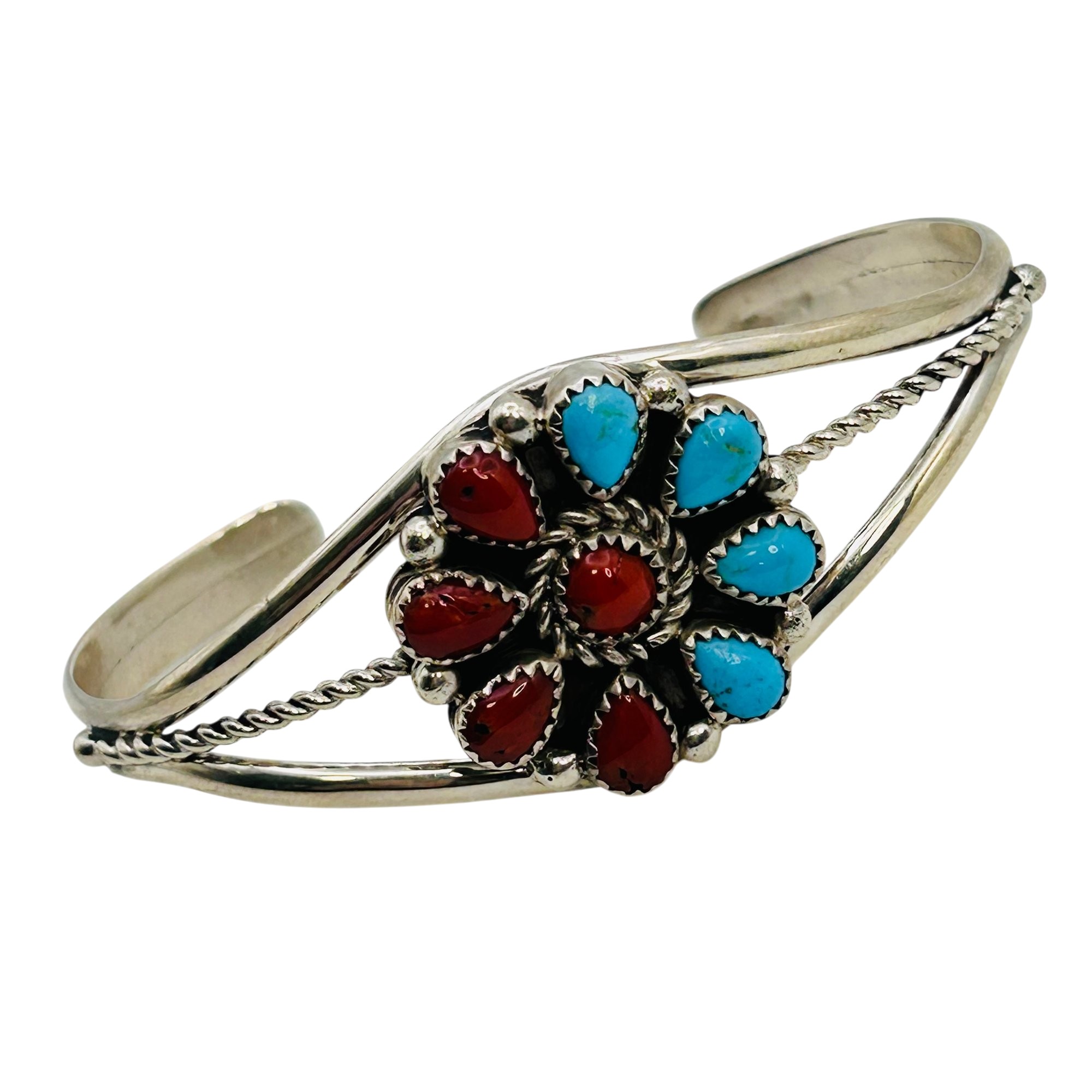 Darlene Begay Navajo Sterling Turquoise Coral Cuff