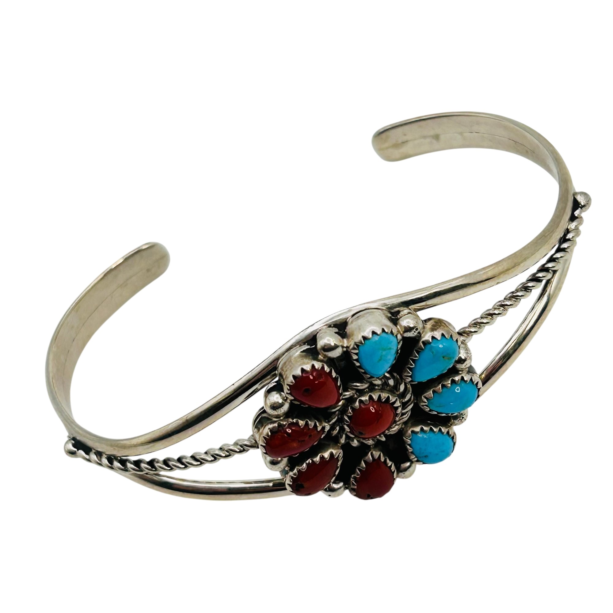 Darlene Begay Navajo Sterling Turquoise Coral Cuff