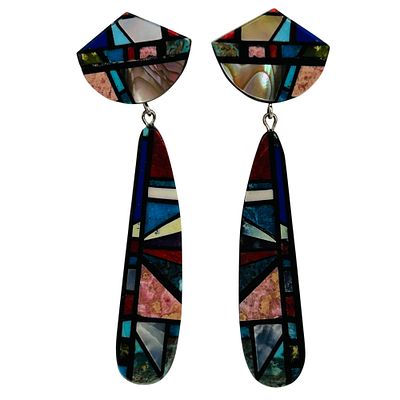 Chris Nieto Multi-Stone Earrings. Chris Nieto inlay Multi-stone push back dangle Earrings | 7.8grams