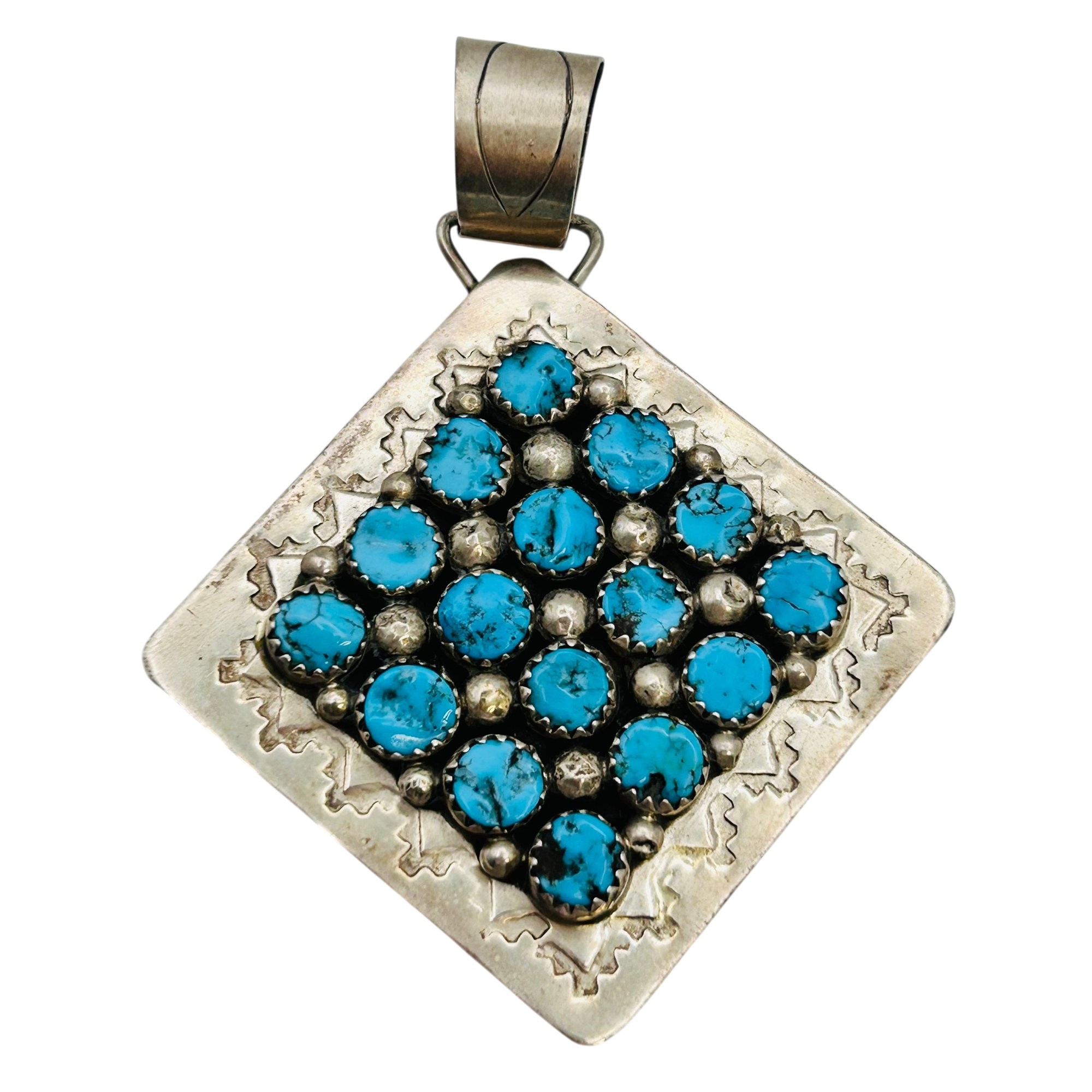 Darlene Begay Navajo Sterling Turquoise Cluster Pendant