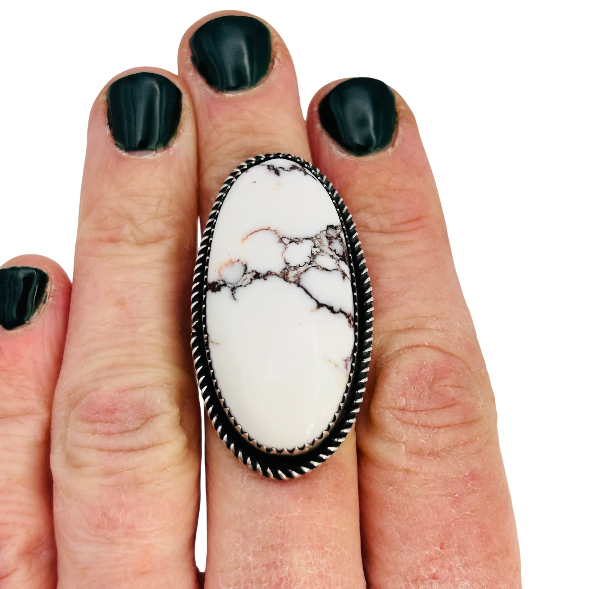 Tia Long Navajo Sterling Buffalo Turquoise Adjustable Ring