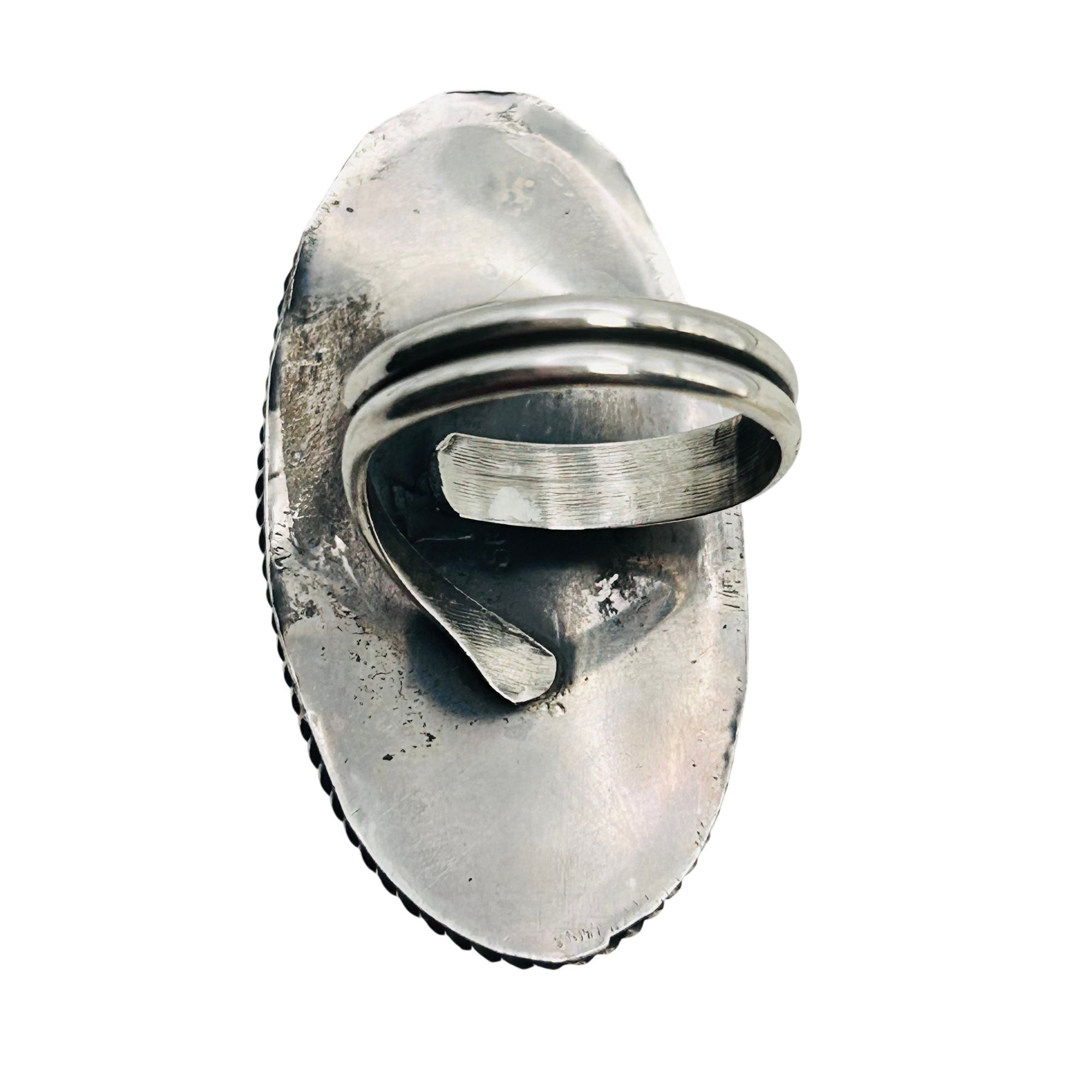 Tia Long Navajo Sterling Buffalo Turquoise Adjustable Ring